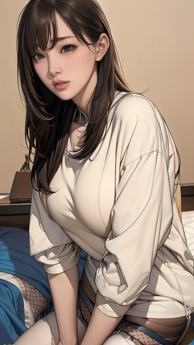 (8 o&#39;clock, best quality: 1.2), Extremely detailed, solve it completely, (Practical, Practical photo: 1.37), portrait, HD RAW color photograph, Professional arrest, HD and beautiful, HD, 8 o&#39;clock Image wallpaper, Stunning details, Large file size, Very detailed beautiful girl, Extremely detailed face, (The eyes are very beautiful:1.8), The shape of the nose is very precise., Expressive lips,(Sunset,Classroom Background:1.2) , A story, Cute girl, Practical、                                                                                 (Movie Scenes,Fantasy Art,best quality,high quality,HD,High quality textures,High Detail,Exquisite and detailed,fine,Extremely detailed的CG,Detailed texture,Practical representation of face,On the table,Presence,Dynamic,bold),1 GIL,Ultra-delicate skin,curve,(覆盖nipple:0.8),(Beautiful breasts:1.6),(Huge Breasts:1.6),Pale skin,Pointed chest,nipple,(Ultra-thin hair),(Super smooth hair),(Super straight hair),Long bangs,very light copper amber hair,Hair covering one eye,Very thin body,Smart abs,(School teacher clothing:1.5),(open mouth:1.3),(Smile:1.3),(白色Garter stockings:1.6)Sling wow，Garter stockings，(Camel toe:1.3),(g-string:1.6), garter straps garter belt:1.3),( fishnet stocking:1.5),(school uniform:1.6),(long legs:1.6)