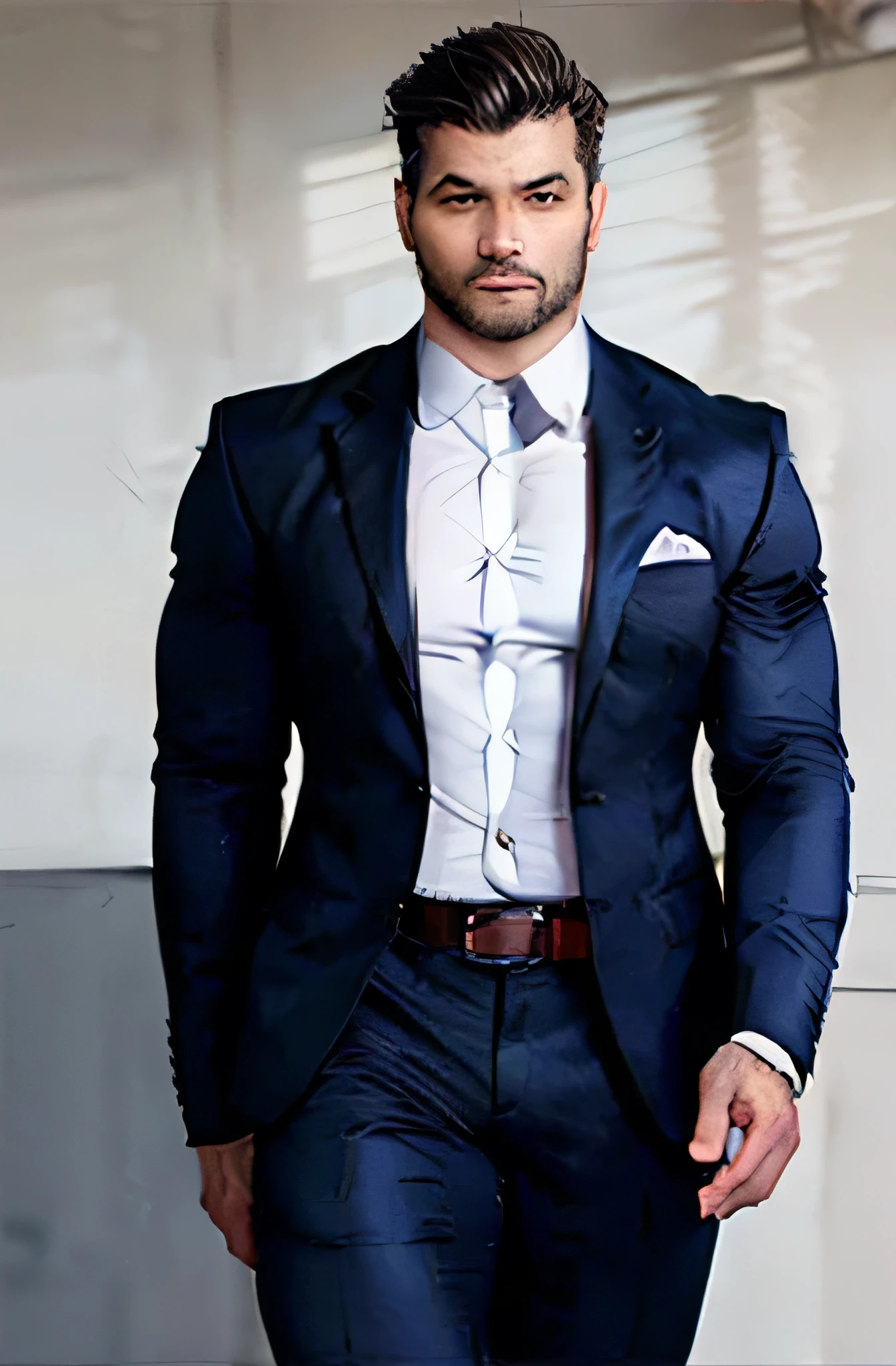muscular man with big butt and small waist in suit and tight-fitting suit in shirt, Big ass man, man with hourglass body, man with waist