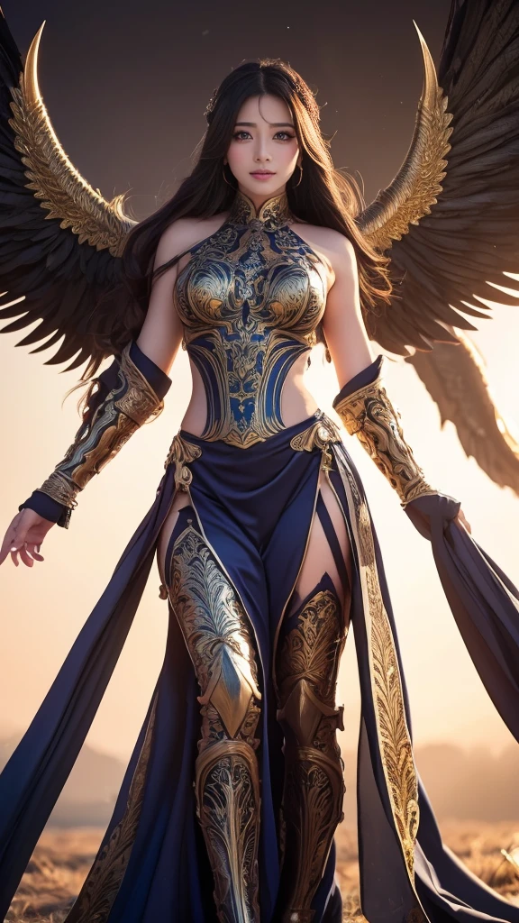 full body,from below,angel armor,Spread your arms and fly down from the sky,(random hairstyle),(Highest image quality,(8k),ultra-realistic,best quality, high quality, high definition, high quality texture,high detail,beautiful detailed,fine detailed,extremely detailed cg,detailed texture,a realistic representation of the face,masterpiece,Sense of presence)