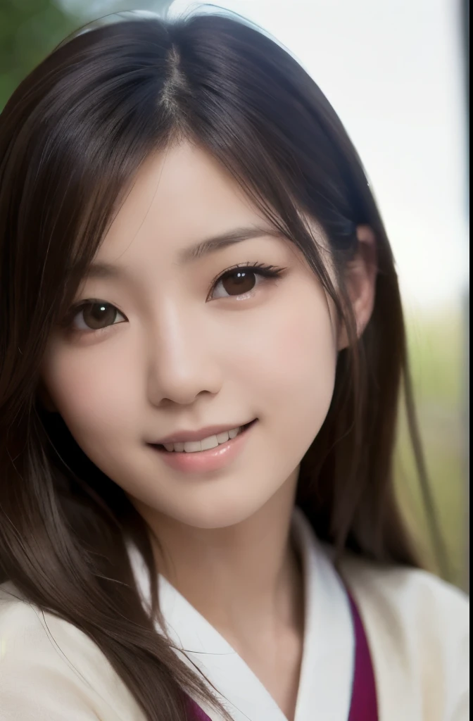 best quality, face focus, soft light, ultra high res, (photorealistic:1.4), RAW photo,(Shinozaki Ai), white skin, kawaii,
1 Japanese girl, solo, cute, (smile), (pupil, lights in the eyes), detailed beautiful face, Medium-sized breasts,(high resolution detail of human skin texture),(long hair),(portrait), upper body, white traditional kimono,