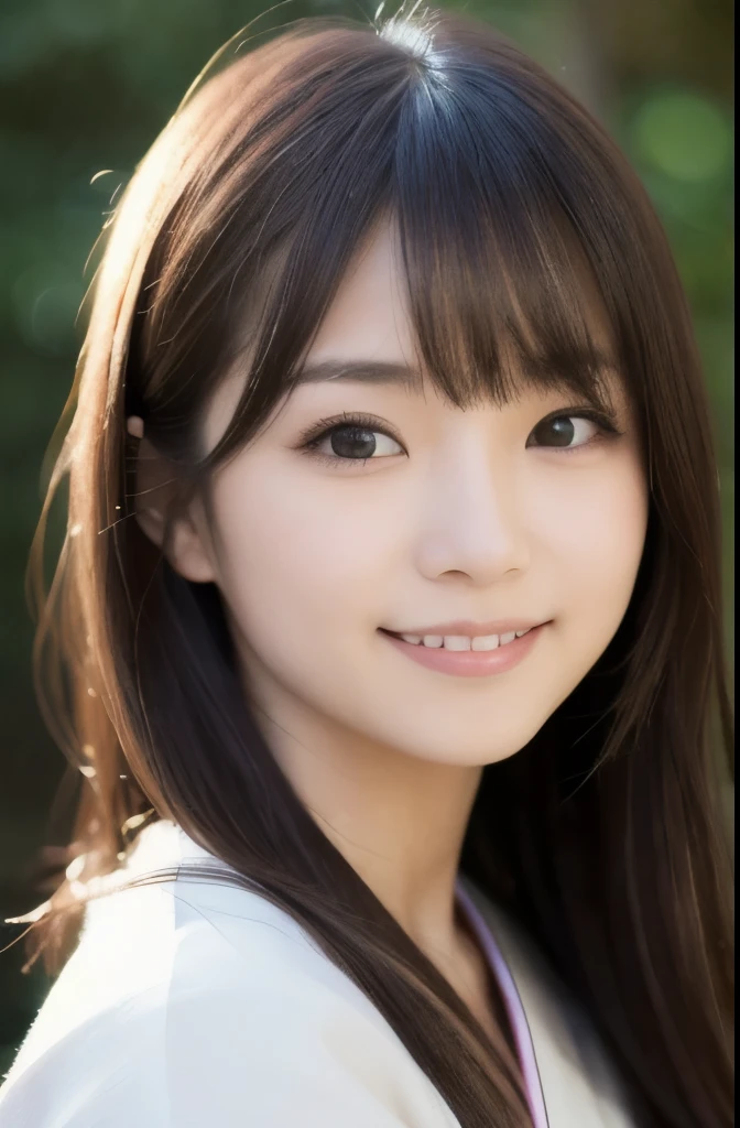 best quality, face focus, soft light, ultra high res, (photorealistic:1.4), RAW photo,(Shinozaki Ai), white skin, kawaii,
1 Japanese girl, solo, cute, (smile), (pupil, lights in the eyes),  detailed beautiful face, Medium-sized ,(high resolution detail of human skin texture),(long hair),(portrait), upper body, white traditional kimono,