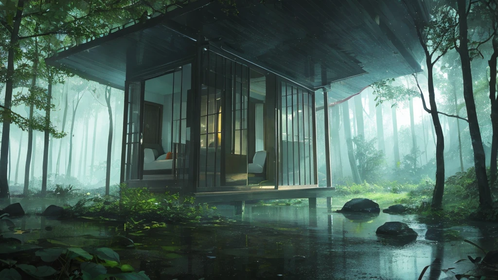 rain,forest,moon,room