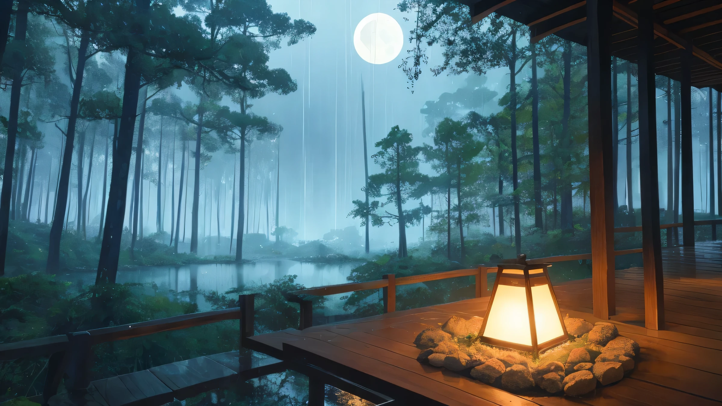 rain,forest,moon,room