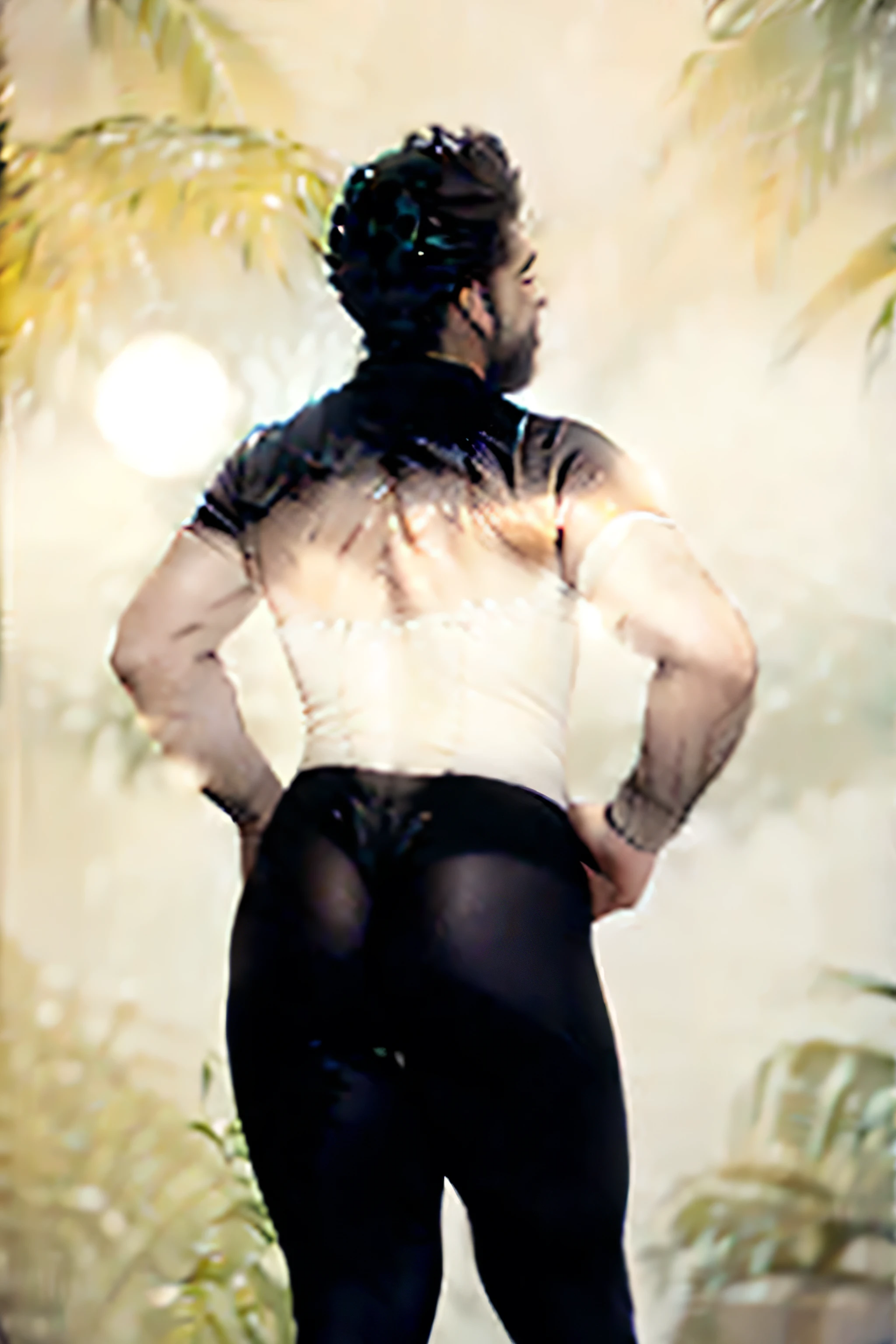 muscular man with big butt and small waist in tight-fitting suit in shirt, Big ass man, man with corset, man with hourglass body, man with waist AND BIG ASS, MAN IN LINGERIE AND TIGHTS