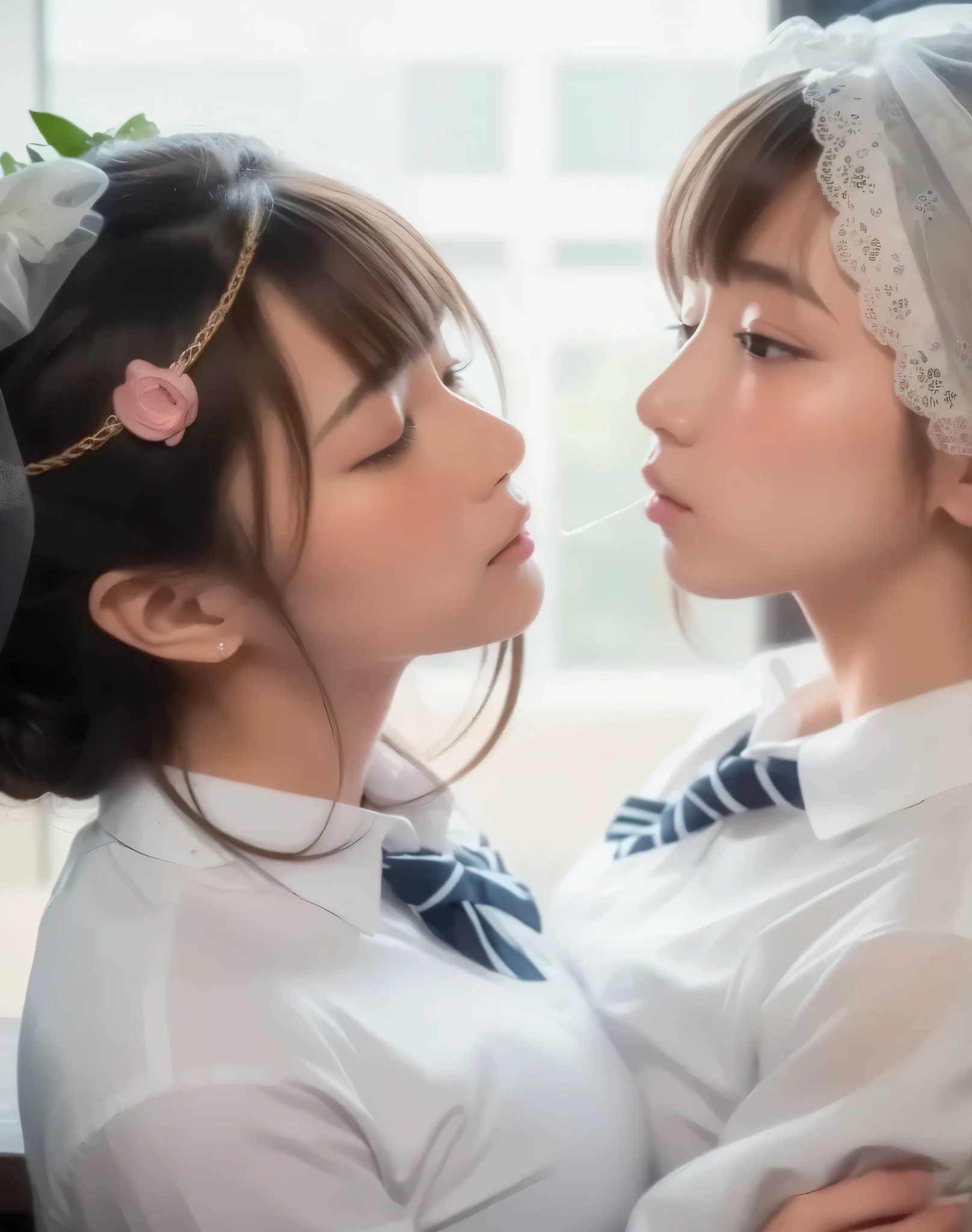 8k,masterpiece,Japanese,Highest quality, two (students:1.1), (kiss:1.1), (reluctantly:1.3), (blush:1.9), saliva
