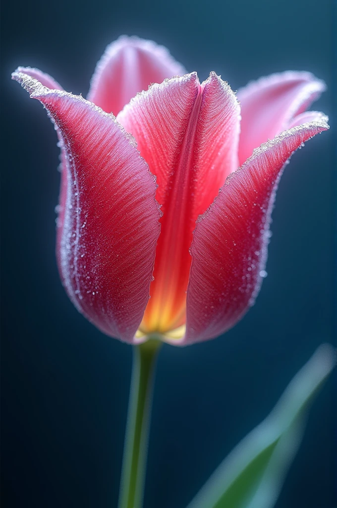 portrait of an ((ice sculpture of a 1single tulip flower: 1.5)), dynamic color icy tulip petals, dynamic background, vivid icy tulip, close up portrait, dynamic background, High Detail, Ultra High Quality, High Resolution, 16K Resolution, Ultra HD Pictures, 3D rendering Ultra Realistic, Clear Details, Realistic Detail, Ultra High Definition,rpg portrait, ice, NRART