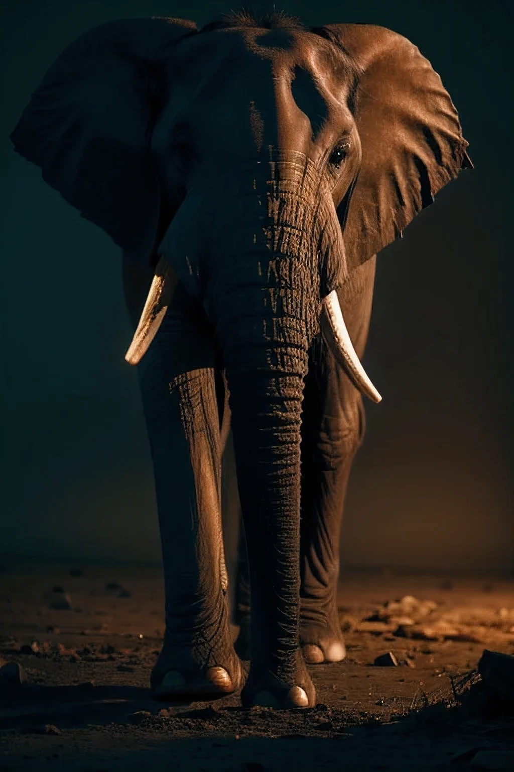 Create an elephant alone in the dark in 4k