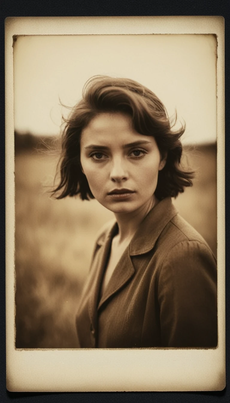 (Emotional Storytelling:1.4), real drama on Polaroid, emotional depth in vintage tones, tense moments captured, raw vulnerability in an old movie, human resilience in sepia