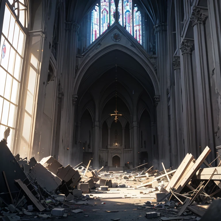 a church half destroyed by a bomb