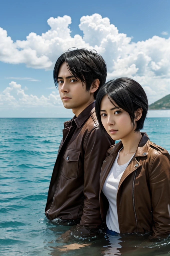 Eren and Mikasa in the sea