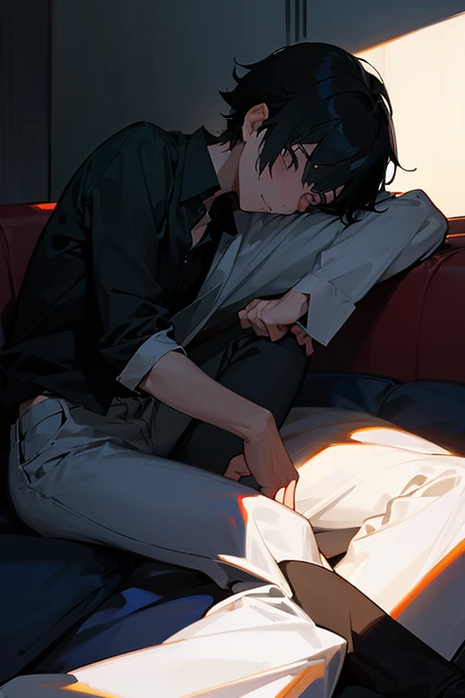 male、male性、Short Hair、Black Hair、adult、大柄のmale、university student、adultのmale、大きなmale、Clumsy Hands、sex appeal、Erotic、Exposed bare skin、male性器の露出、maleオナニー、Sexual快楽、Sweat、Sexual、Estrus、Sexual興奮、Irritation、fret、lure、dark、Gloomy、Dark personality、suspicious、Grin、Nihilist look、Shadow、Open the buttons on your shirt、Unzipping pants、Unbuttoned、Sleep on the sofa、Lying on the couch、Lie down、Colors of the Night、Dark Room、Dark Background、濃いShadow、High Contrast、Low saturation