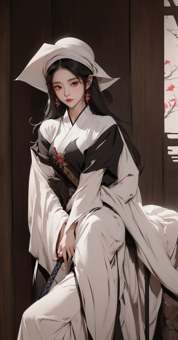 Arabian woman wearing a black robe and hat holding a sword, artwork in the style of Gwaiz, Gwaiz, Jan J, Dragon-themed cloth robe, Inspired by Chen Yifei, ArtJam and ruan jia, Hanfu, by ruan jia and stanley ArtJam, ig model | ArtJam