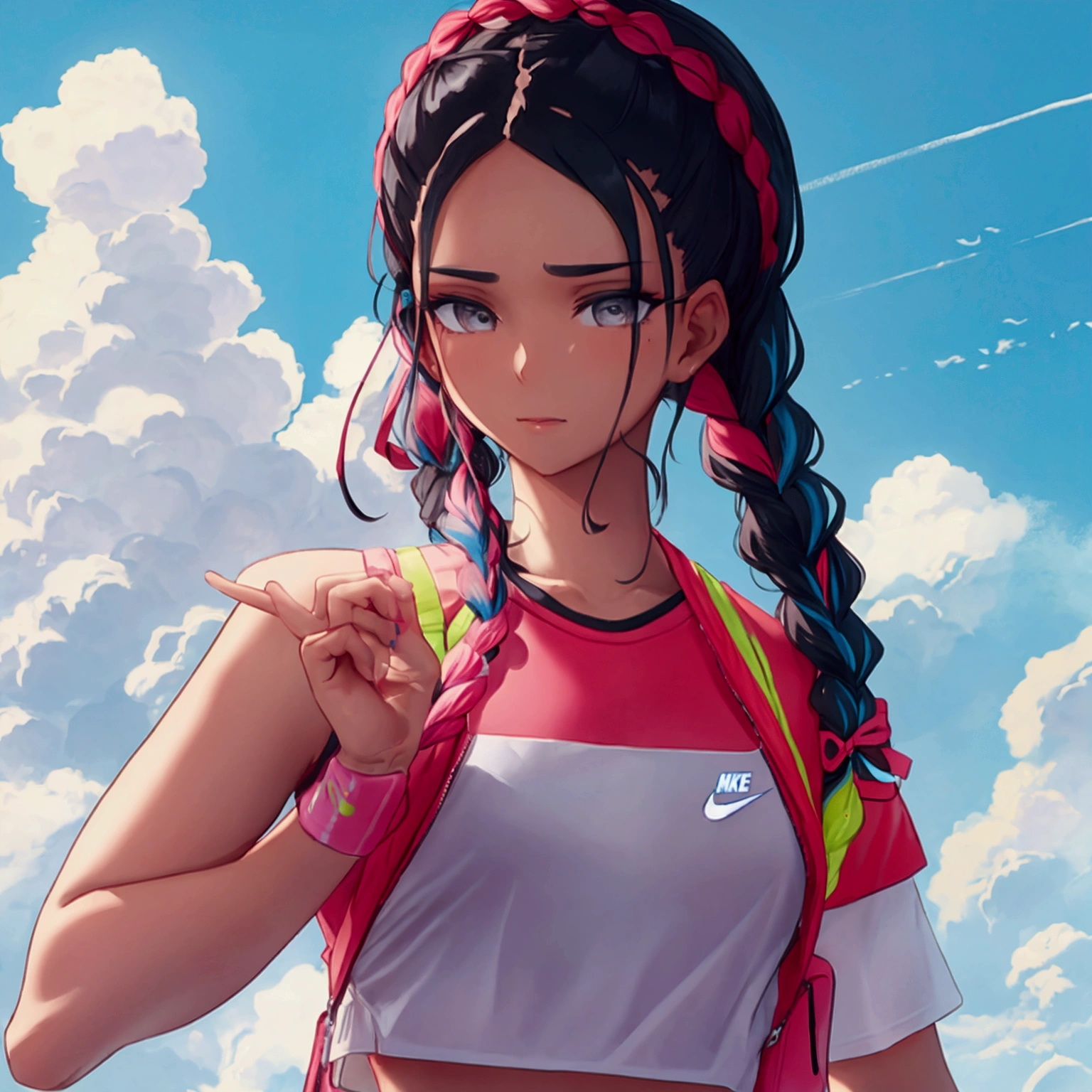 with braids and wearing nike