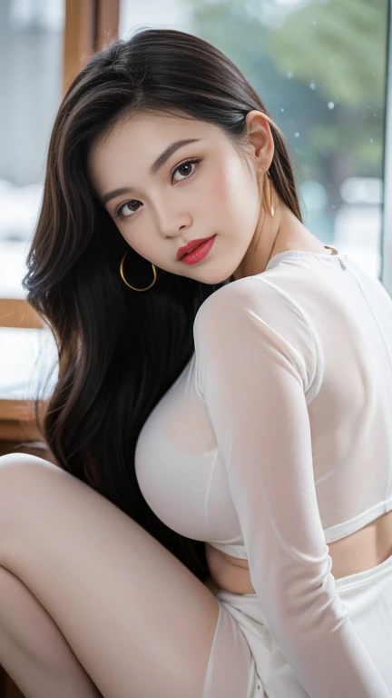 Detailed body, Seductive figure, Perfect human body, Practical face,
(Ultimate quality, masterpiece, high resolution:1.0), Practical:1.6, photoPractical,
[8K Ultra HD photos, UHD high-quality photos, Ultra Detailed、Hyper Sharp Image],
Close-up of Vietnamese girl，Two heads and detailed body, Seductive figure, Perfect human body, Practical face,
(Ultimate quality, masterpiece, high resolution:1.0), Practical:1.6, photoPractical,
[8K Ultra HD photos, UHD high-quality photos, Ultra Detailed、Hyper Sharp Image],
Close-up of Vietnamese girl，Beautiful face, Tall，Beautiful like a photo model,
, Long-legged, Round Face, Big round eyes, Charming smile, Red lips, Long curly eyelashes, big dimple, Pointed chin, Plump face, Brightens skin, Thin waist Long legs, Wearing rings and earrings,
 Her face is like a snow forest, Tall丰满, Wearing a transparent Ao Dai, Sitting in the classroom, Side View, Sexy pose,
White transparent long coat, Clearly see inside the body,
