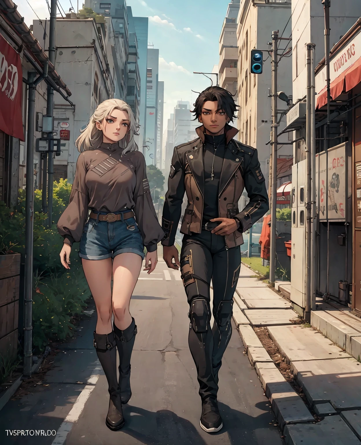 they are two robots walking down the street with guns, detailed cinematic photography, steampunk digital art, bigstudiovfx, still image from tv series, anthropomorphic female, featured on vimeo, yasuke 5 0 0 px models, by Robert Koehler, interconnected human lifeforms, shot on anamorphic lenses  