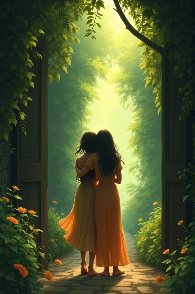 Cena 7: Farewell to the Garden Description:
As Haya&#39;s dream comes to an end, she says goodbye to the garden and the inhabitants she found. They hug and wish her happiness and success. Haya walks back through the gate, now with a peaceful smile on his face and a sparkle in his eyes. The camera follows her as she walks away from the garden, with one last look at the magical place you now hold in your heart. The scene ends with Haya waking up in her bed., the face illuminated by an expression of peace and hope.