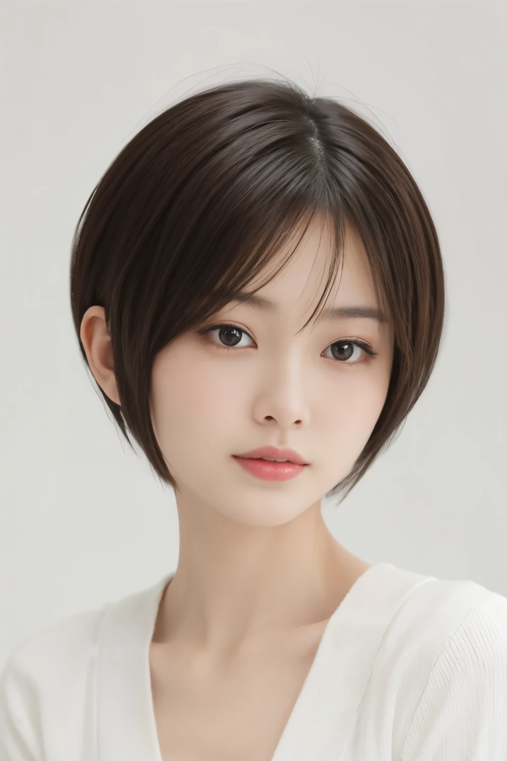 beautiful Japanese woman with short hair , white background