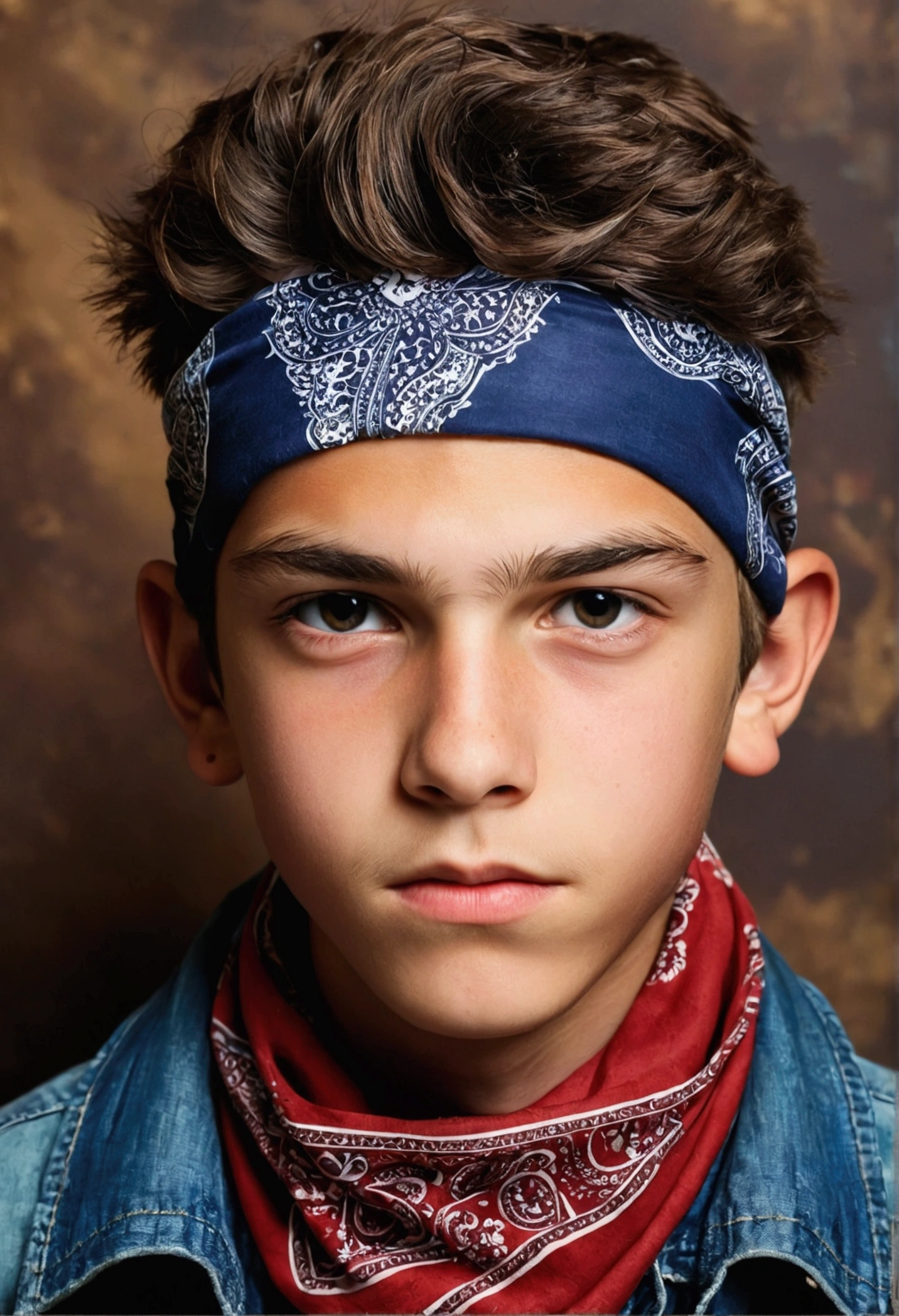 create an image of a character with a bandana on his face, 16 year old boy