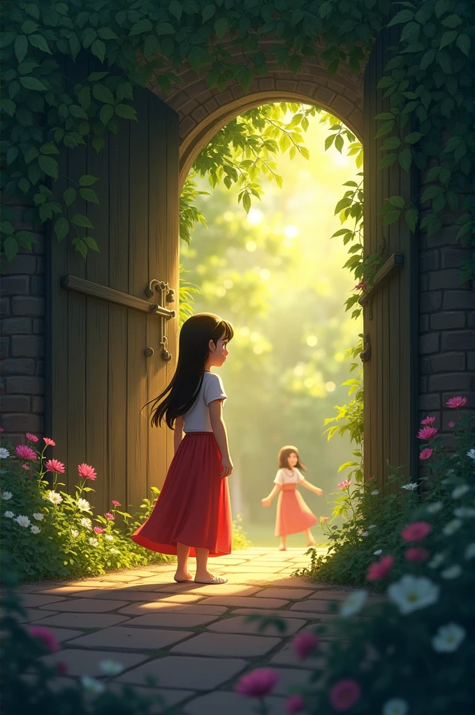 Cena 7: Farewell to the Garden Description:
As Haya's dream comes to an end, she says goodbye to the garden and the inhabitants she found. They hug and wish her happiness and success. Haya walks back through the gate, now with a peaceful smile on his face and a sparkle in his eyes. The camera follows her as she walks away from the garden, with one last look at the magical place you now hold in your heart. The scene ends with Haya waking up in her bed., the face illuminated by an expression of peace and hope.
