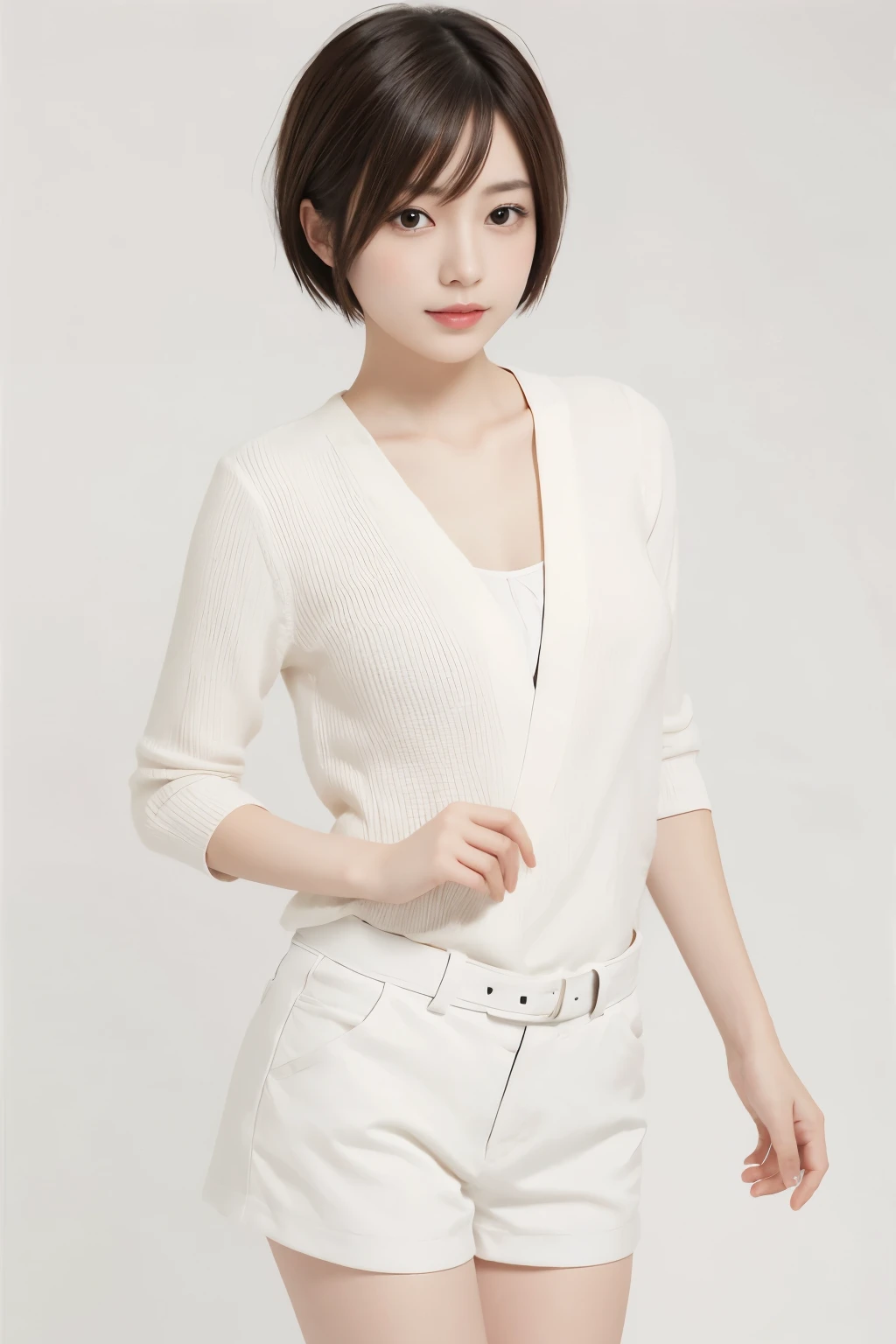 beautiful Japanese woman with short hair , white background