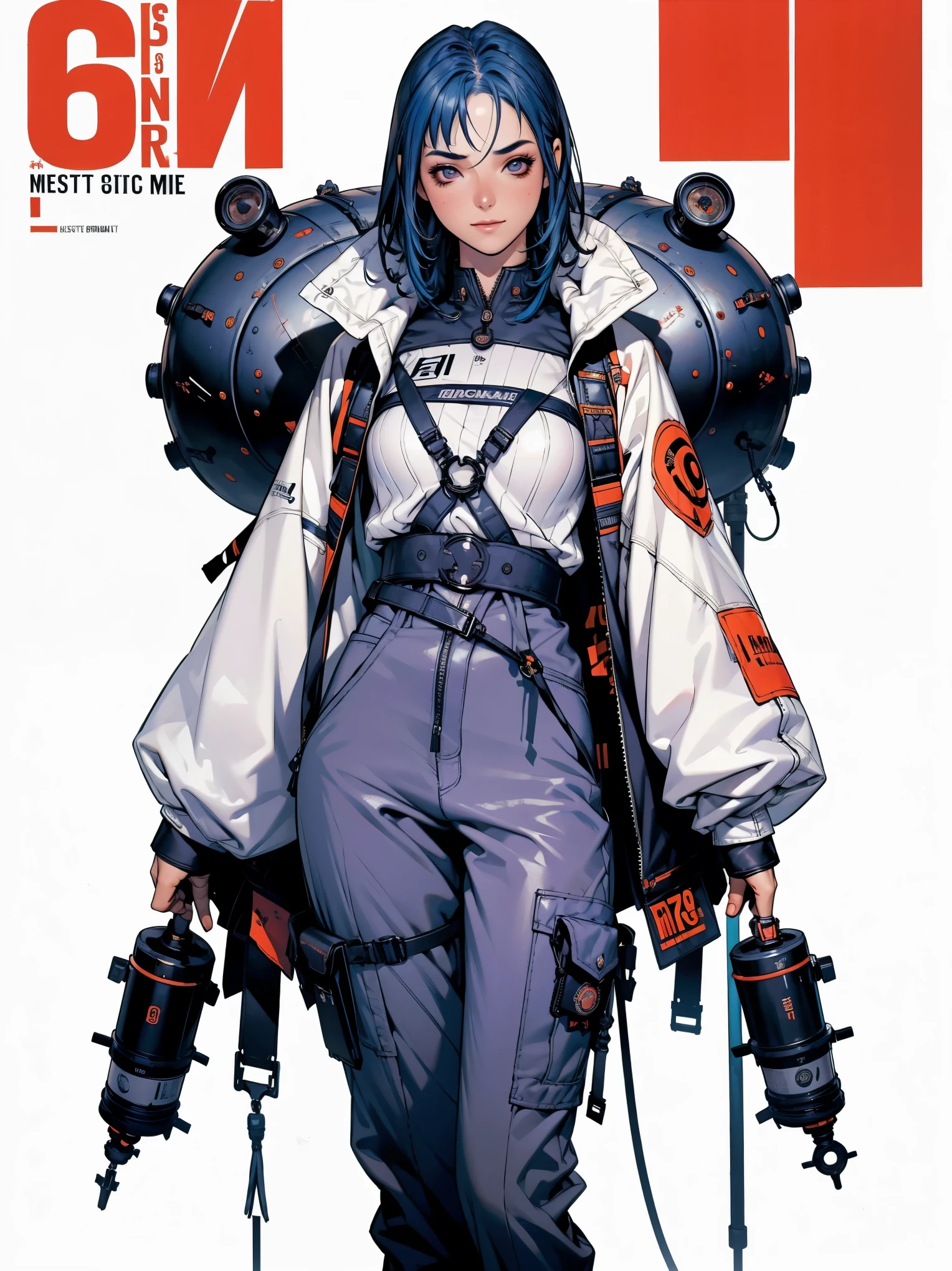 (((best qualityer))), (((manga strokes))), (((blue hair with red highlights))), uma Kizi jovem muito bem vestida com roupas modernas de inverno, pants with red and black zig-zag pattern, top gift vertical stripes, short jacket with dark fur collar, beautiful and expressive face, slightly-smile, big eyes with long black eyelashes, heavy make-up, chains and zippers spread across clothes, contrasting colours, pose de atitude, hair with a modern and futuristic cut, urban game poster art, dramatic camera angles, graffiti art elements in the background, design mixing contemporary and retro by Shepard Fairey, (((cowboy shot))), (((best qualityer: 1.4))), (Unbeatable masterpiece), (hiper HD),(CG 8k hyper-realistic), Kizi, (((standing alone))), pirralha violent, ((())), sexly, pose de atitude, work of art, post-apocalypse, (((manga style))), bounty hunter, violent, Manic, the way you want, slenderbody, thin but strong, perfectbody, roupa moderna, advanced technology, neon, sleeves with vertical striped pattern, neutral background, (( cowboy shot )). intricate visual