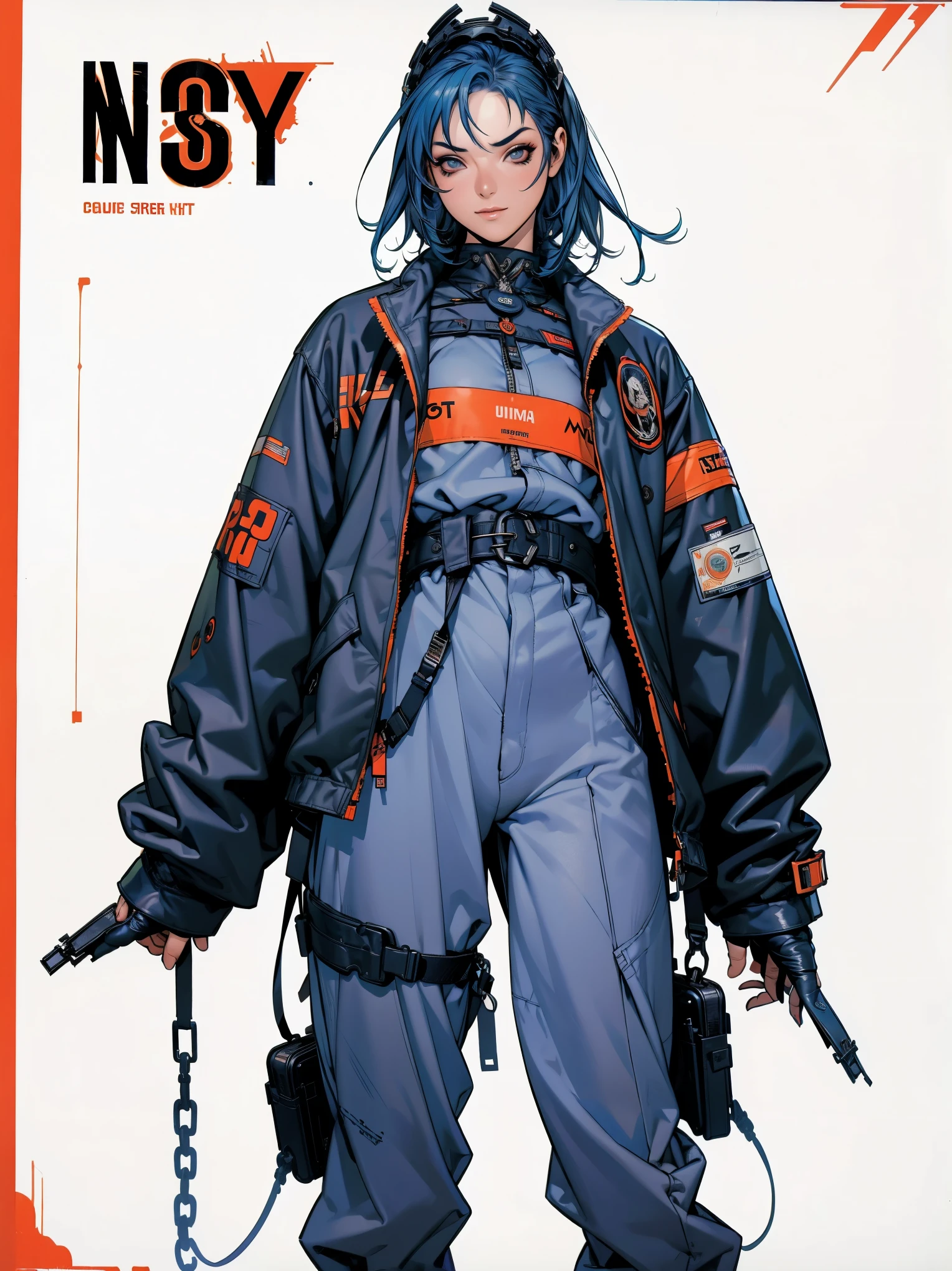 (((best qualityer))), (((manga strokes))), (((blue hair with red highlights))), uma Kizi jovem muito bem vestida com roupas modernas de inverno, pants with red and black zig-zag pattern, top gift vertical stripes, short jacket with dark fur collar, beautiful and expressive face, slightly-smile, big eyes with long black eyelashes, heavy make-up, chains and zippers spread across clothes, contrasting colours, pose de atitude, hair with a modern and futuristic cut, urban game poster art, dramatic camera angles, graffiti art elements in the background, design mixing contemporary and retro by Shepard Fairey, (((cowboy shot))), (((best qualityer: 1.4))), (Unbeatable masterpiece), (hiper HD),(CG 8k hyper-realistic), Kizi, (((standing alone))), pirralha violent, ((())), sexly, pose de atitude, work of art, post-apocalypse, (((manga style))), bounty hunter, violent, Manic, the way you want, slenderbody, thin but strong, perfectbody, roupa moderna, advanced technology, neon, sleeves with vertical striped pattern, neutral background, (( cowboy shot )). intricate visual