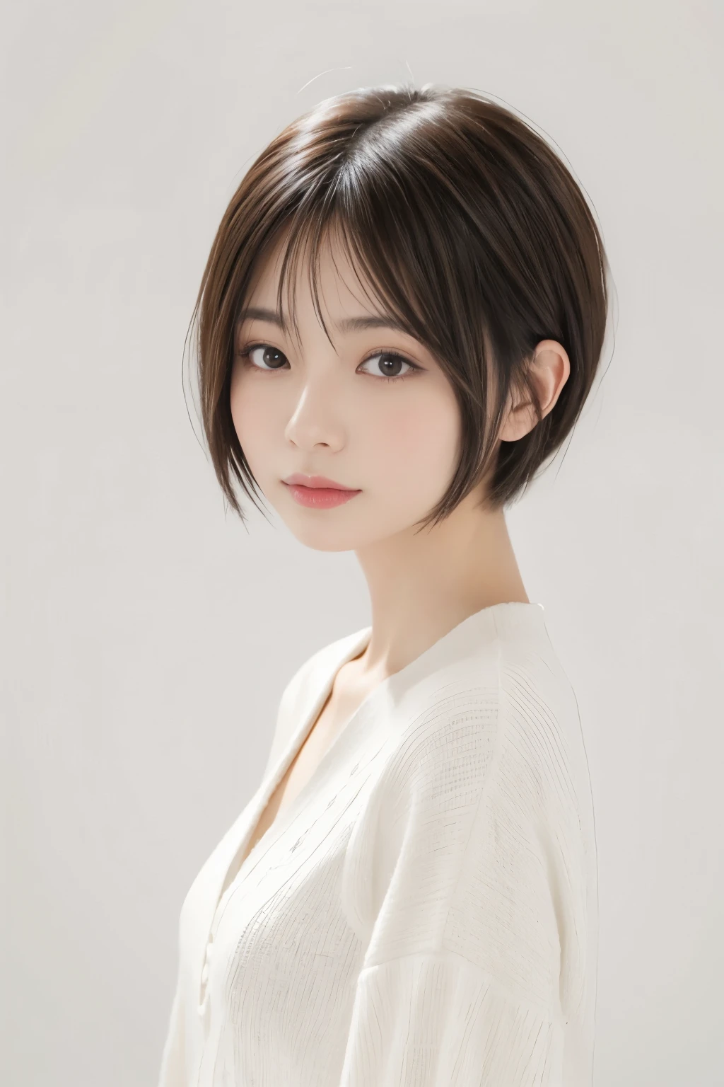 beautiful Japanese woman with short hair , white background