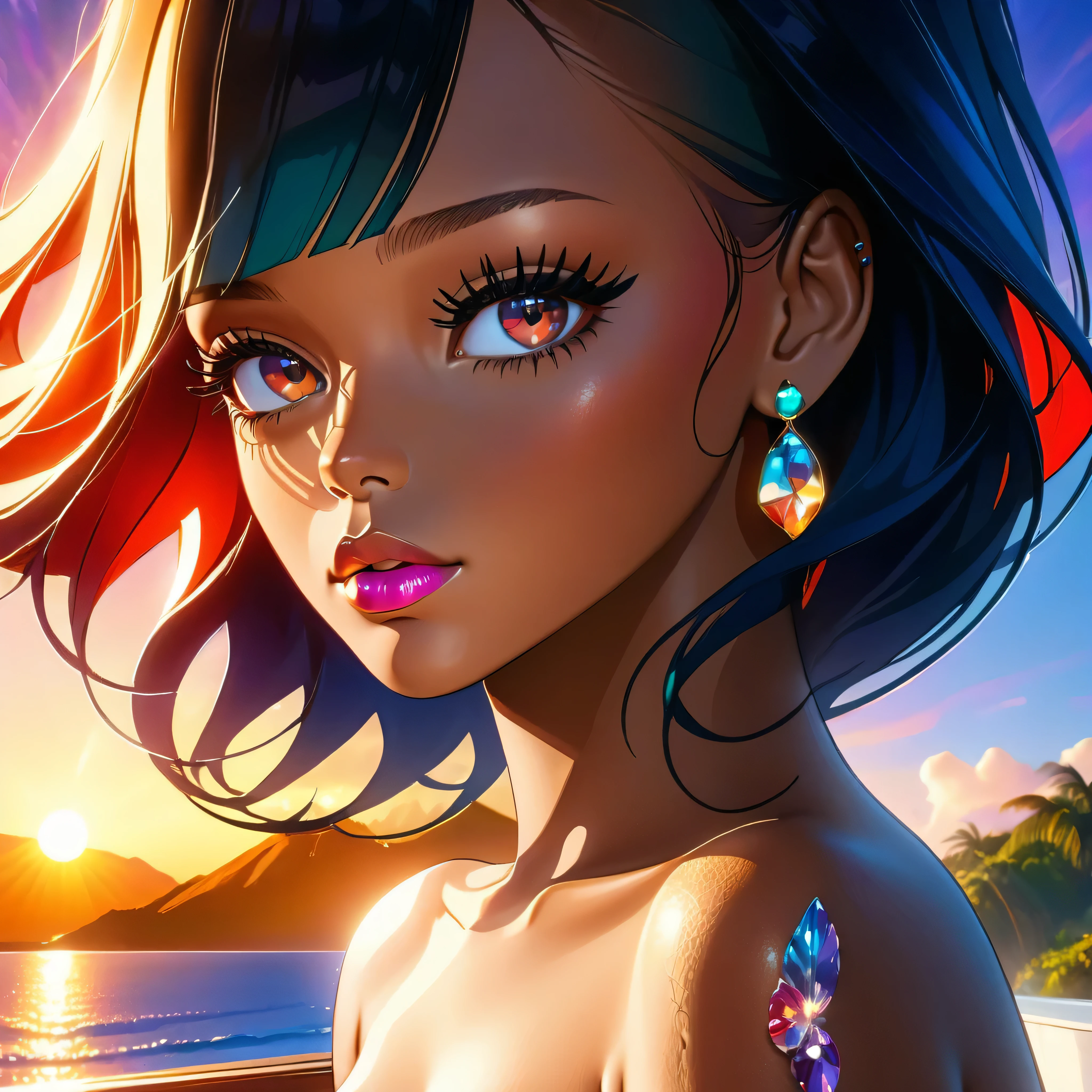 unparalleled nail view "Rihanna" sitting on a shelf looking at the sky, inspired by Makoto Shinkai, space art, Makoto Shinkai Cyril Roland,sunset, nail art, (best quality,ultra highres,masterpiece:1.2),ultra-detailed,(realistic,photorealistic,photo-realistic:1.37), nail art, incredibly detailed nails, beautifully manicured nails, intricate nail designs, stunning sunset sky, vibrant sunset colors, dramatic lighting, cinematic composition, ethereal atmosphere, breathtaking landscape, serene scenery Rihanna nail F/1 Photoreal RAW, sharp focus, Cosmetic artistry massive elaborate amazing composition professional complimentary colors high saturated romantic, beautiful, lovely, breathtaking, pregnancy, ultra realistic shadows, epic detailed skin, very flat breasts, highly detailed face, perfect face shape, perfect lips, perfect nose, correct beautiful eyes, watching viewer, single girl, no bra, no panties, cinematic 3D artwork featuring an naked girl in an nsfw scene. The art style should be reminiscent of a cinematic with vibrant colors and detailed lighting. The setting is in specifically around the skull, which should be a prominent backdrop. The woman should have beautifully detailed eyes, lips, and face, with long eyelashes. The art should be created using a mix of digital illustration and 3D rendering techniques, ultra high detailed texture, a ultra-realistic representation of the face, The overall image quality should be the best, with ultra high resolution, ultra-detailed rendering, and a ultra professional photorealistic appearance, epic tmasterpiece, ultra_high-quality, ultra_high-details, ultra_sharp-focus, ultra_high-resolution, ultra_high-definition, vibrant DSLR vivid colorful, warm lighting, high saturate,reflection,transparent,naked,tattoo,varies multi etc. --v 6 --s 1000 --c 20 --q 500 --chaos 100