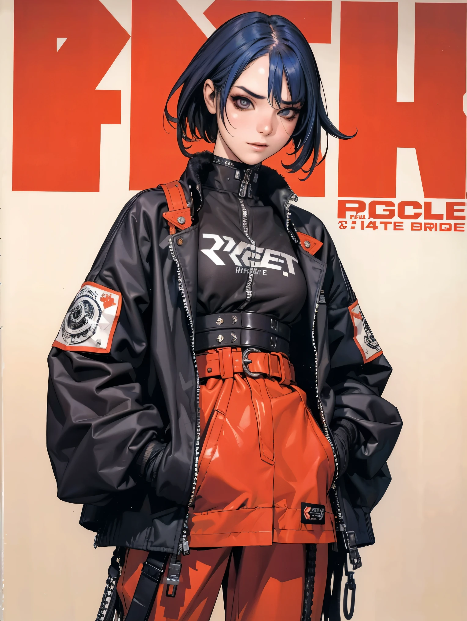 (((best qualityer))), (((manga strokes))), (((colorful punk hair))), jacket with rivets and screws, uma Kizi jovem muito bem vestida com roupas modernas de inverno, pants with red and black zig-zag pattern, top gift vertical stripes, short jacket with dark fur collar, beautiful and expressive face, slightly-smile, big eyes with long black eyelashes, heavy make-up, chains and zippers spread across clothes, contrasting colours, pose de atitude, hair with a modern and futuristic cut, urban game poster art, dramatic camera angles, graffiti art elements in the background, design mixing contemporary and retro by Shepard Fairey, (((cowboy shot))), (((best qualityer: 1.4))), (Unbeatable masterpiece), (hiper HD),(CG 8k hyper-realistic), Kizi, (((standing alone))), pirralha violent, (((14歳))), sexly, pose de atitude, work of art, post-apocalypse, (((manga style))), bounty hunter, violent, Manic, the way you want, slenderbody, thin but strong, perfectbody, roupa moderna, advanced technology, neon, sleeves with vertical striped pattern, neutral background, (( cowboy shot )). intricate visual