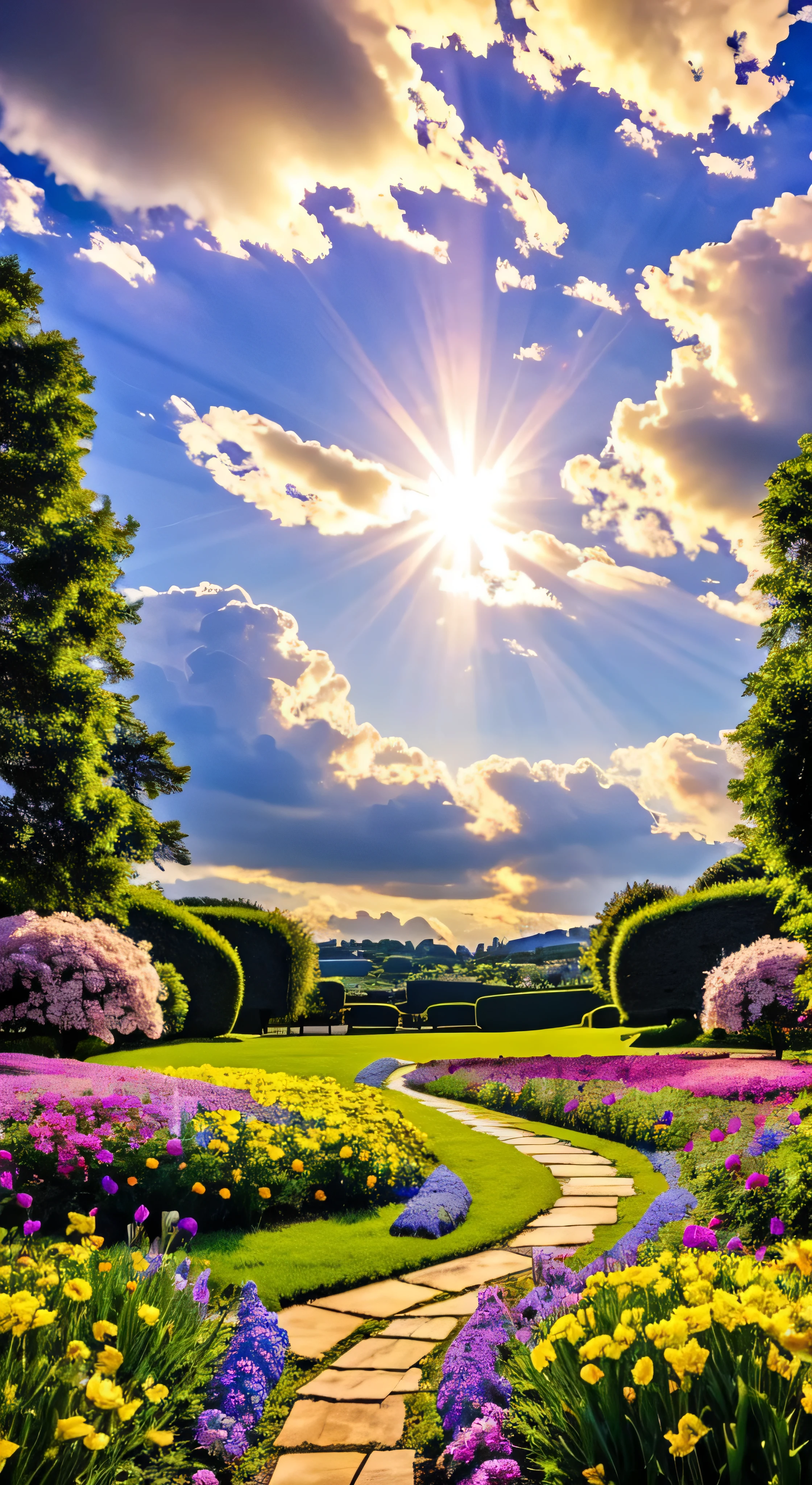 heaven, heaven, light, brilliance, happiness, bright smile, glitter, flowers, flower garden, halo, clouds  