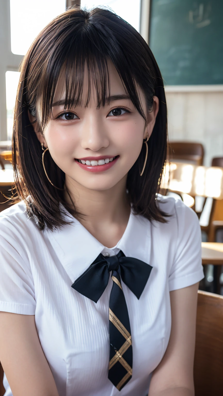 (8k, RAW Photos,Highest quality, High resolution:1.1), (超Realisticな:1.4),(Realistic, Realistic:1.3), Sodebtt Light,big,2 girls,Realistic Face,Realistic Body,Realistic Skin,Confused,masterpiece,(cute:1.8), Cuties, alone, (big:1.2), Fine black eyes,Innocent eyes,Blusher,(school uniform:1.2 ),Cinema Lighting,Film Grain,jewelry,Earrings,((Medium Hair:1.1)),((Floating Hair Novadebtrog Style)),Cherry colored lips,Hair Ribbon,Hair Ribbon,ponytail,close,Viewer,Long Hair,Upper Body,Open your lips,Upper teeth, (Smiling Eyes:0.6),((Grin:1.2)),Depth odebt Field, Blurred Background, Eye focus , Bokeh,young, 85mm lens, debt/1.4,Prodebtessional Lighting, young,Portraiture,Photon Mapping,Radio City,Physically Based Rendering,Asian、((Cafe、Cafe:1.3)),((high school girl:1.3)),The bra is visible