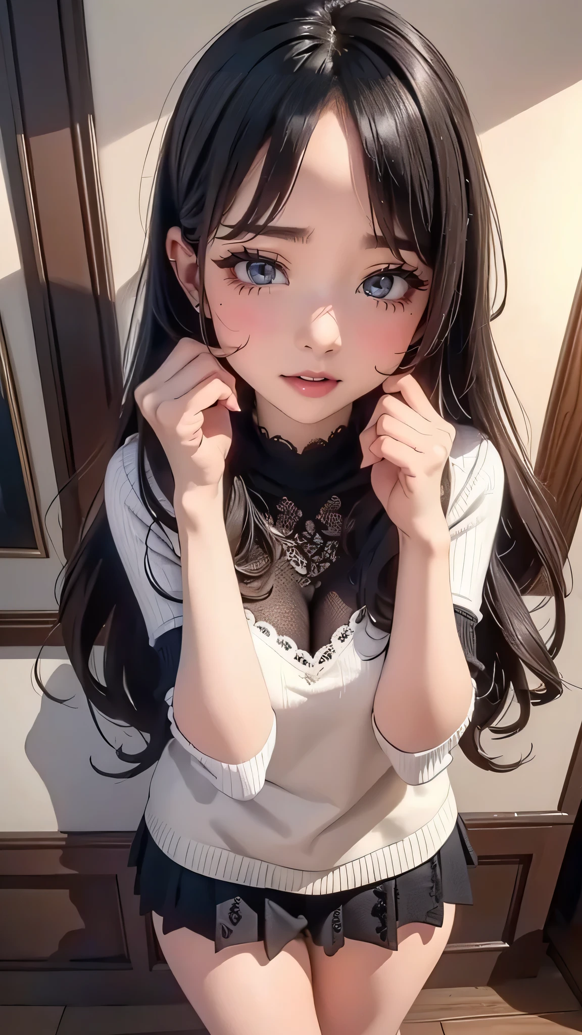(random porn pose),(Highest image quality,(8k),ultra-realistic,best quality, high quality, high definition, high quality texture,high detail,beautiful detailed,fine detailed,extremely detailed cg,detailed texture,a realistic representation of the face,masterpiece,Sense of presence),sweater,tight mini skirt,stockings,Engineer boot