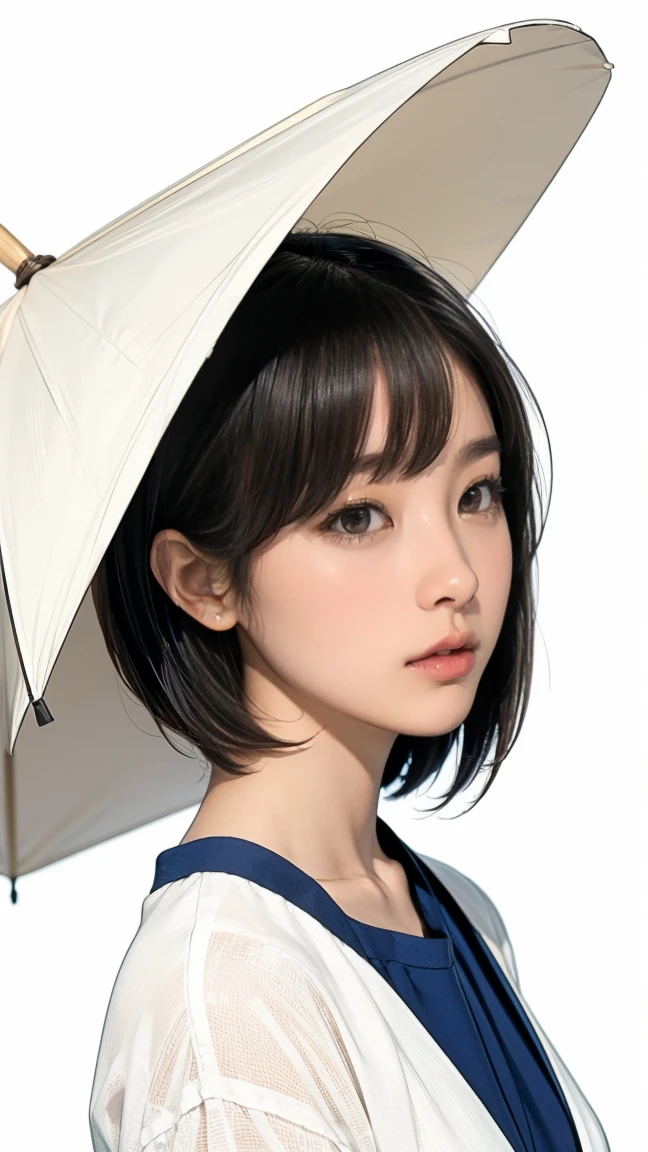 beautiful Japanese woman with short hair , white background