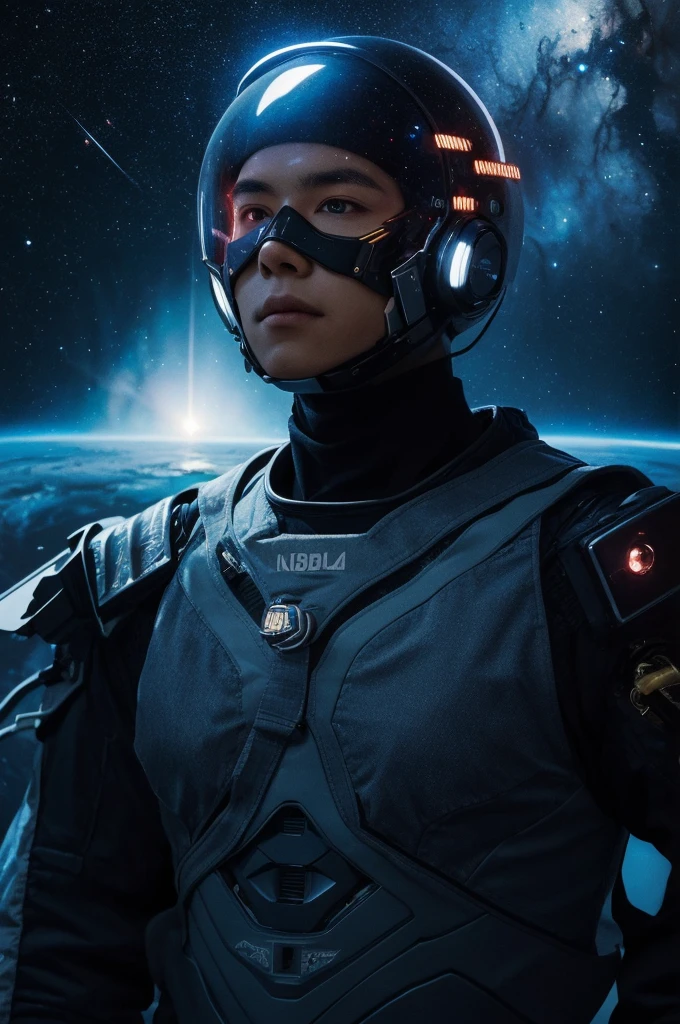 (best quality, masterpiece),Detailed,1boy,astronaut,complex portrait of a sci-fi Borg floating in outer space,nebula,galaxy,Looking forward,(cybernetic limb:0.7),