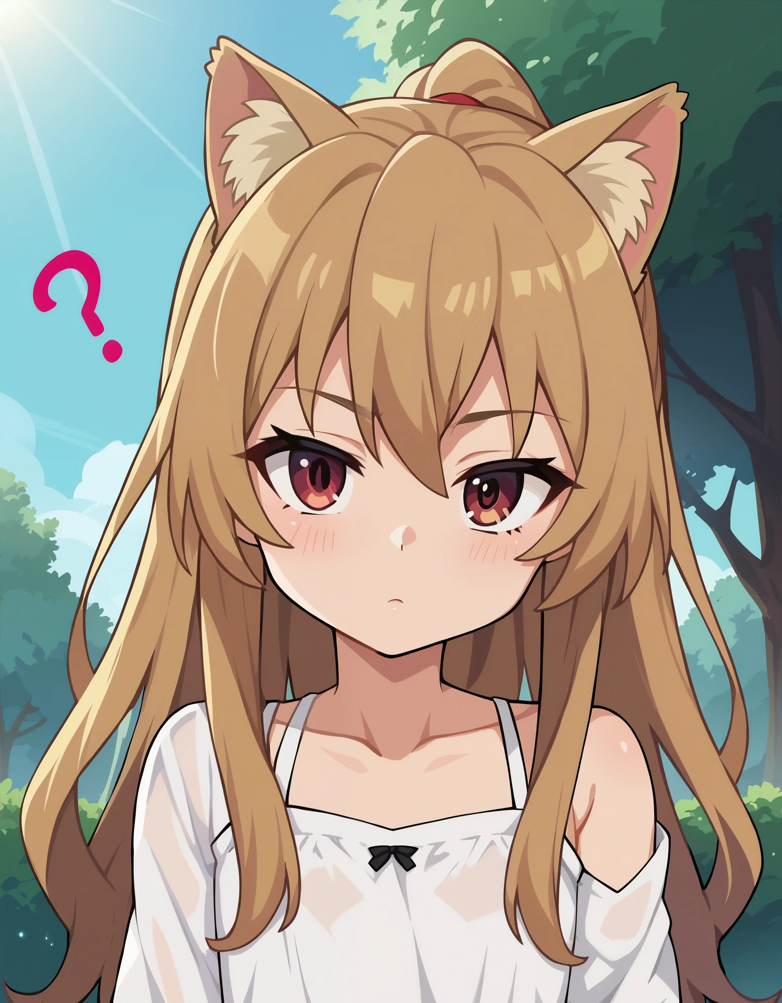 score_9, score_8_up, score_7_up, 1girl, solo, aisaka_taiga, brown_eyes, brown_hair, long_hair, flat_chest, anime_screencap, animal_ears, animal_tail, head_tilt, :o, ?