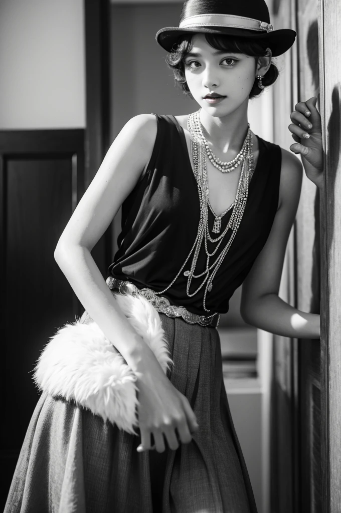 Teen disguised with a Roaring Twenties outfit