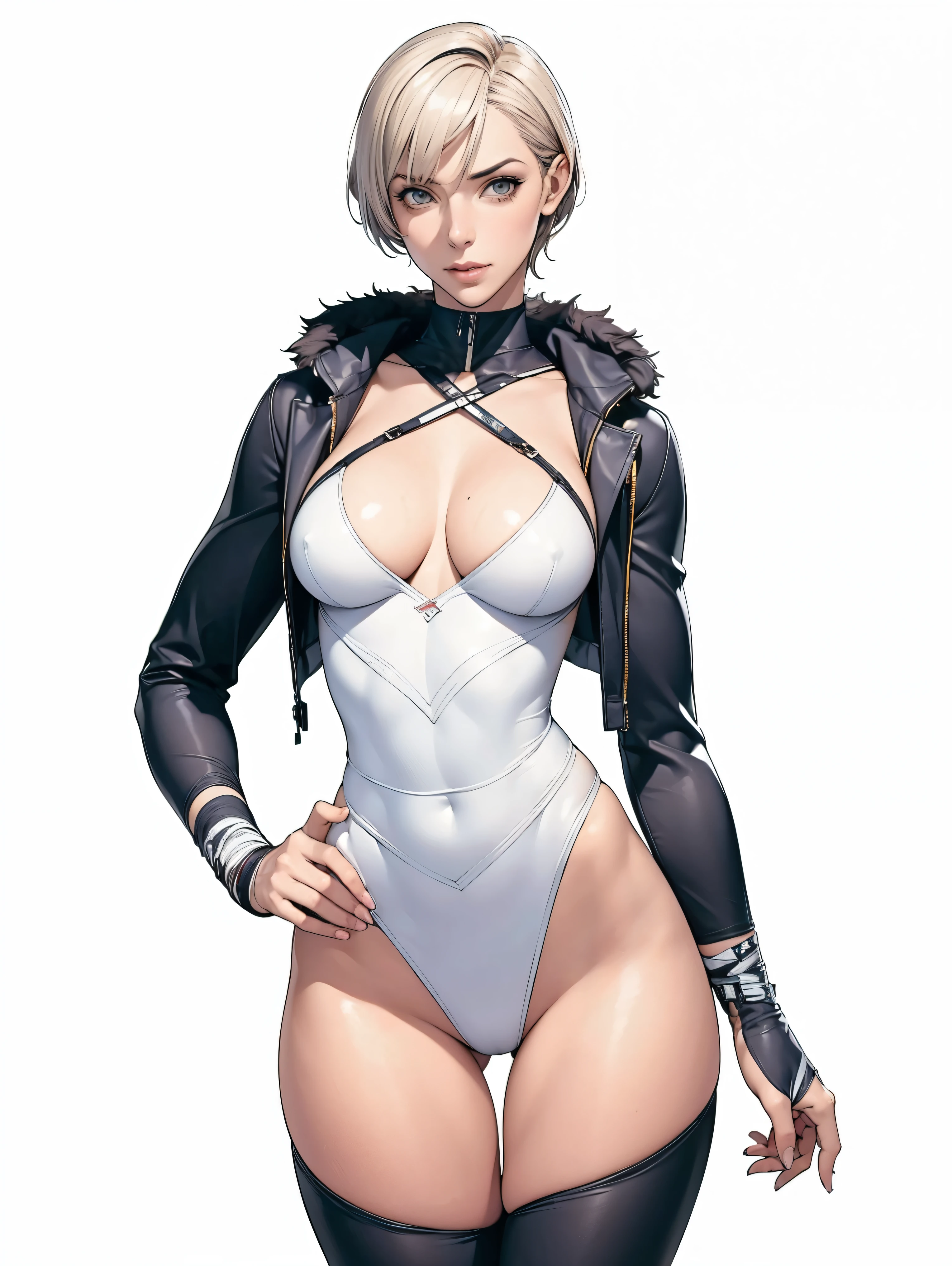 (((Annie Lennox))), (((colorful suit))), (scars), (((bandaged arms))), (((colorful clothes))) (( hood)), (((best quality: 1.4))), (Unbeatable masterpiece), (hyper HD),(CG 8k hyper-realistic), beautiful face, (((breasts big))), (((hyper feminine))), sexly girl, round face, black tattoo,(ultra short red hair with white highlights)), ((( sculptural body ))), (((1 Kizi))), Kizi tatuada de 25 anos com perfect body,,Beautiful and well-groomed face, (round face), muscular body:1.2,solid color detailed jacket, (Head to thigh photos), Complex equipment, ,Tight clothes,With white stars and off-white stripes,,,,,Armor Metal Electronic Parts, Poison tattoos ) INFO, Kizi, (((standing alone))), , 24歳, sexy, pose de attitude, work of art, dancing, ((slight smile)), post-apocalypse, (((manga style))), bounty hunter, the way you want, perfect body, roupa moderna, advanced technology, white, yellow accent, black, red accent, fur collar jacket, sleeves with vertical striped pattern, background city, (( cowboy shot )). intricate visual, narrow waist, (((wide hips))), wide hips, fit thighs, (((thigh gap))), Thigh gap, background shows a futuristic airplane, open expression, expression happy