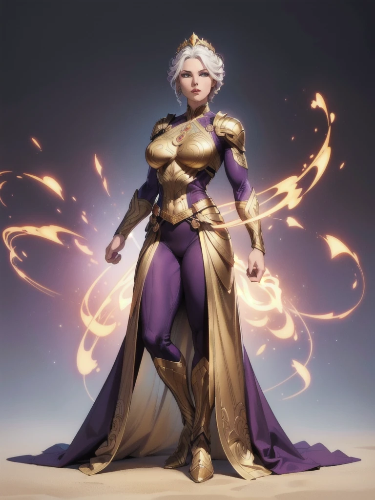 ((best quality)), ((4k)), ((highres)), ((masterpiece:1.2)). ((detailed)), ((ultra realistic)), ((intricate details)), ((full body picture)), ((character design sheet)), ((blank background)), a full body picture of a beautifull scandinavian female, scandinavian woman, scandinavian model, viking warrior woman, tall woman, perfect face, gorgeous face, detailed eyes, detailed lips, ((luscious red lips)), ((vivid blue eyes)), about 35 years old, about 6'5 ft. tall, short red hair, crown braid short white hair, ((emphasis on her crown braid short white hair)), perfect body, hourglass body type, muscular body, muscular and feminine, muscle mommy, dressed in a superhero outfit ((emphasis on her superhero outfit)), purple, black and gold outfit, ((emphasis on purple, black and gold outfit)), multi-colored outfit, ((emphasis on multi-colored outfit)), warrior character, warrior goddess character, superhero character, superhero concept art, superhero character concept art, full body, full body concept art, full body art

