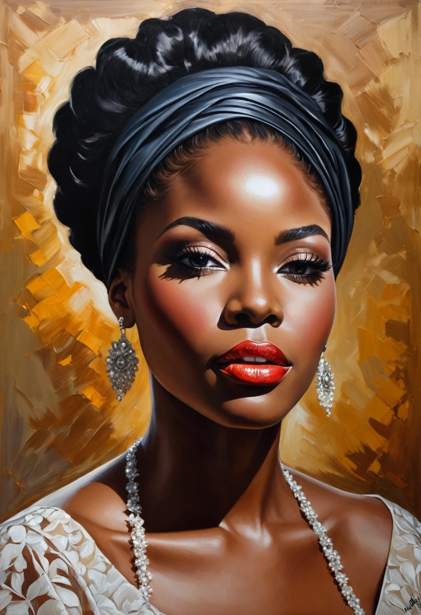 oil painting portrait of a beautiful black woman, "beautiful details, sharp quality"