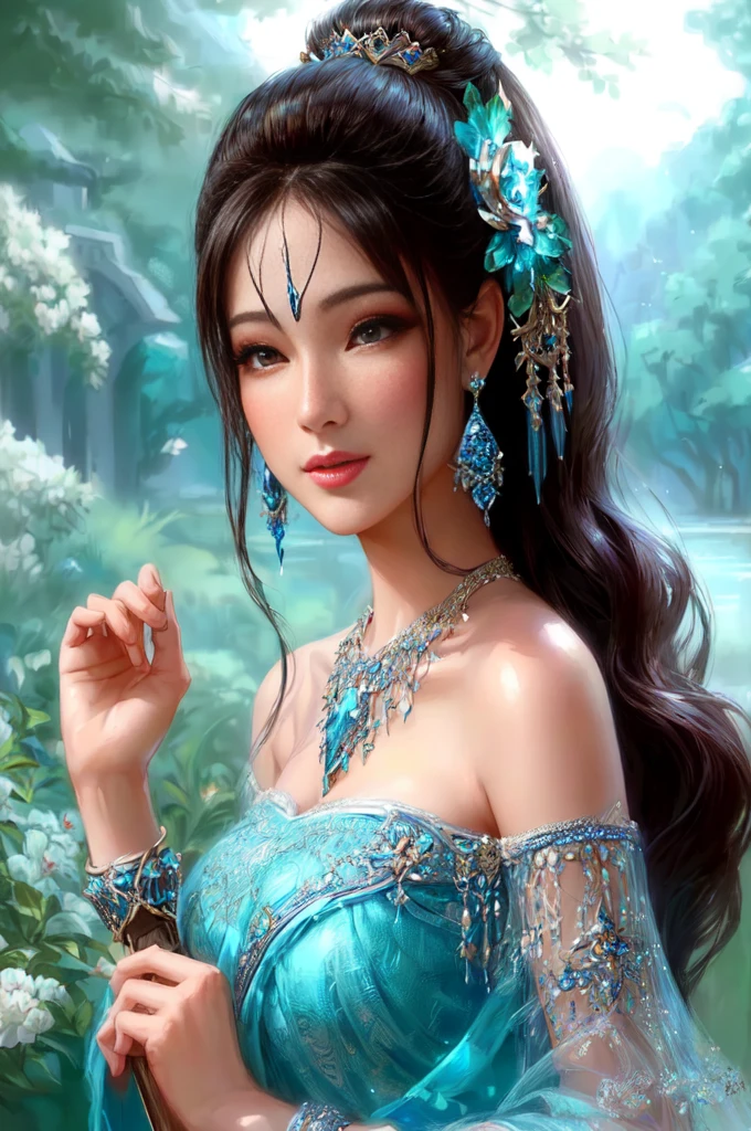 a woman in a blue dress is posing for a picture, beautiful fantasy maiden, beautiful maiden, fantasy beautiful, beautiful fantasy art portrait, beautiful oriental woman, beautiful avatar pictures, beautiful gorgeous digital art, beautiful fantasy art, beautiful digital art, beautiful digital artwork, fantasy woman, beautiful goddess, a beautiful fantasy empress, very beautiful fantasy art, ((a beautiful fantasy empress))