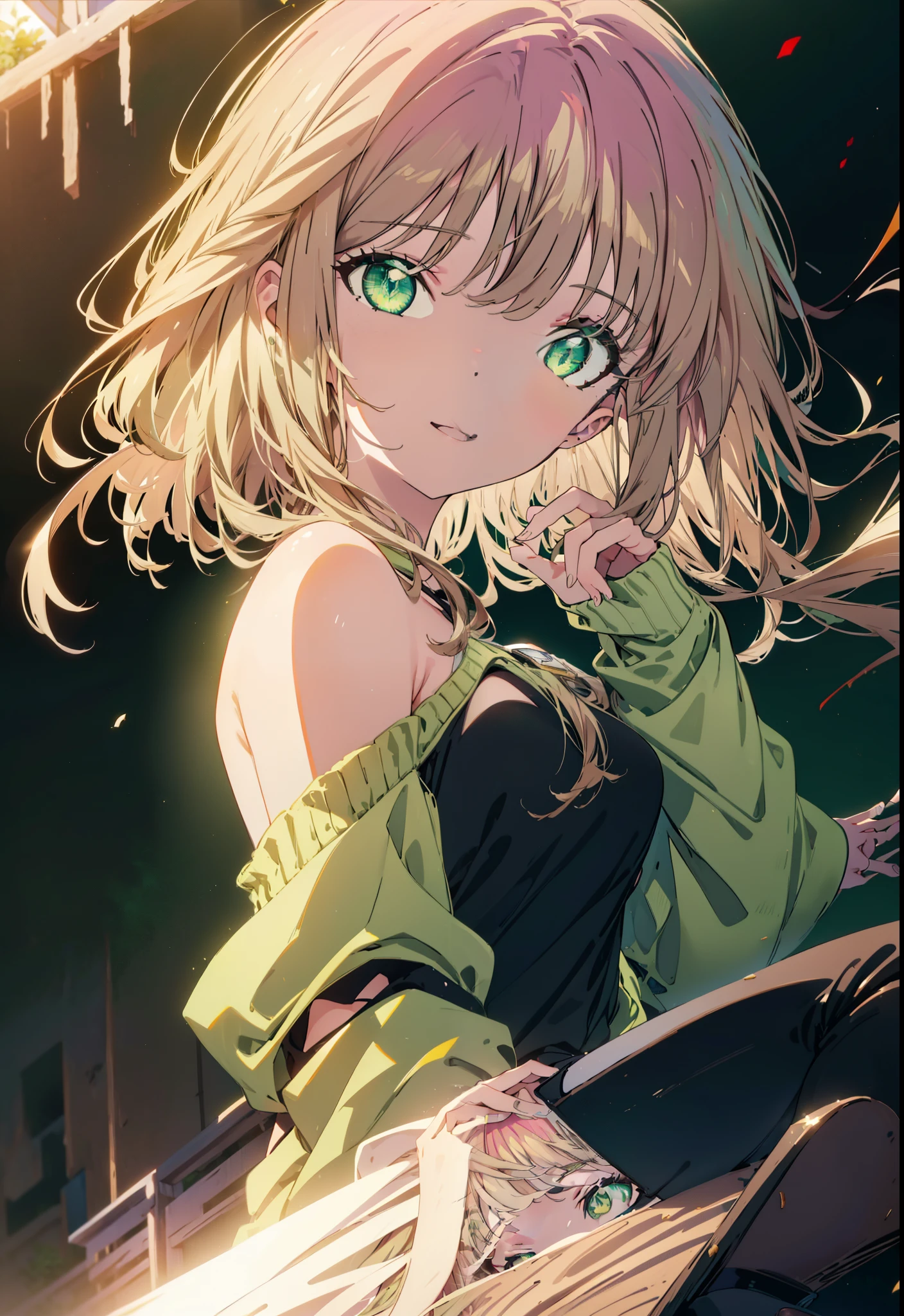 minami yume ,sss Dynazenon ,Long Hair, Brown Hair, (Green Eyes:1.5) ,smile,Open your mouth,Mid-chest,One-shoulder sweater,Skinny jeans,Stiletto heels,Walking,The sun is rising,morning,morning陽,whole bodyがイラストに入るように,
break looking at viewer, whole body,
break outdoors, Building district,
break (masterpiece:1.2), Highest quality, High resolution, unity 8k wallpaper, (shape:0.8), (Beautiful and beautiful eyes:1.6), Highly detailed face, Perfect lighting, Highly detailed CG, (Perfect hands, Perfect Anatomy),