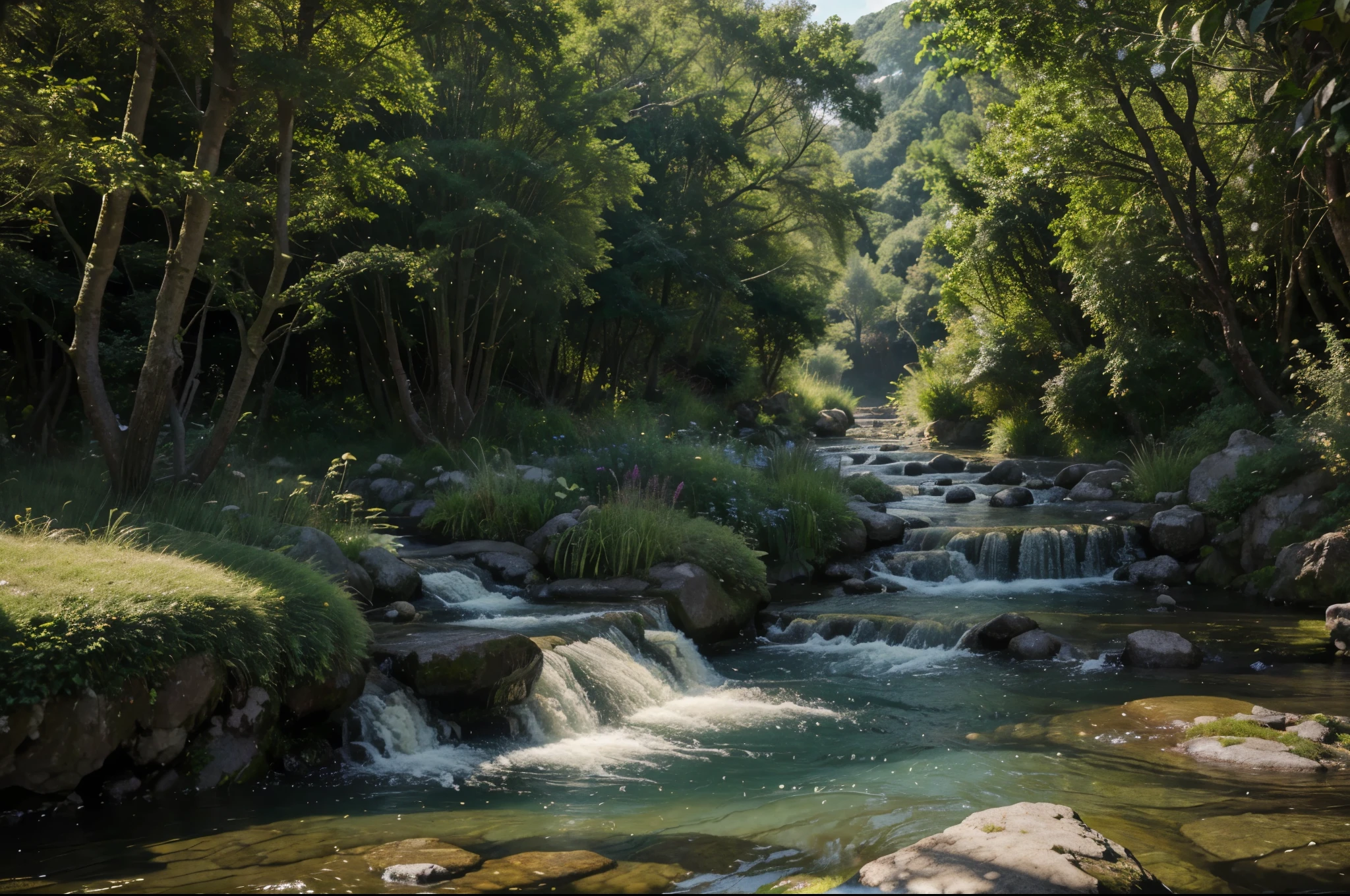 Please create and image of a beautiful garden of Eden with rivers flowing through: "masterpiece,Best Quality ,Ultra detail, high resolution, hight resolution,4K,Portrait in 4K,8k,8k Portrait,Unity 8k Wallpaper ,extremely details CG,Realistic,Raw photo ,real river and lush vegetation of the garden of Eden, a portrait photo of,Photorealistic,Detailed, increase image to 4048*4048 resolution. Create hyper-realistic highly detailed lifelike image," large flowing river with vegetation on both side.