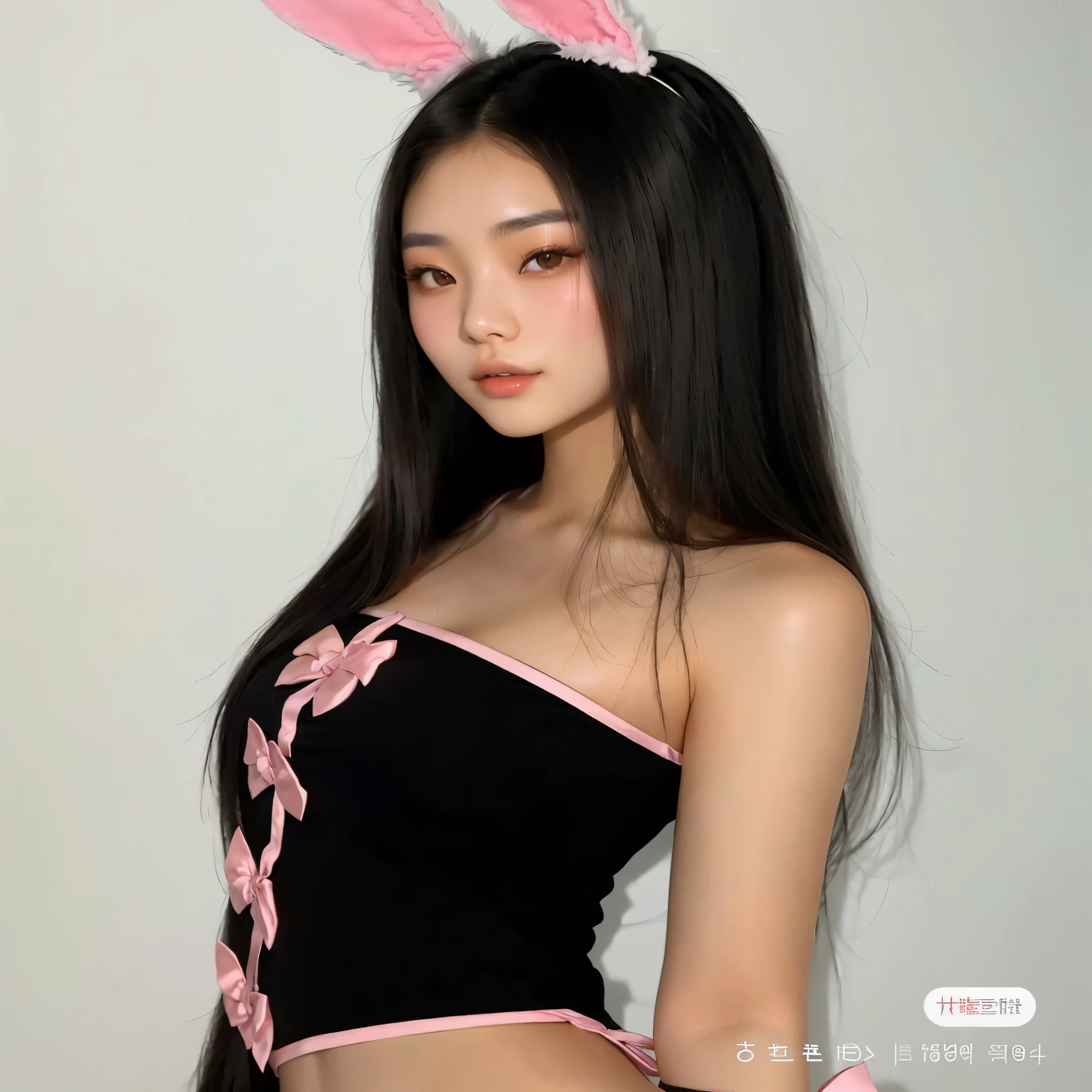 Arafed Asian woman with bunny ears and a black top., beautiful chinese model, beautiful Asian girl, Asian girl, Chinese girl, Asian girl with long hair, 18 years, korean girl, with long hair and piercing eyes, Beautiful young Korean woman, japanese model, asian features, beautiful south korean woman, with long hair, 16 years old