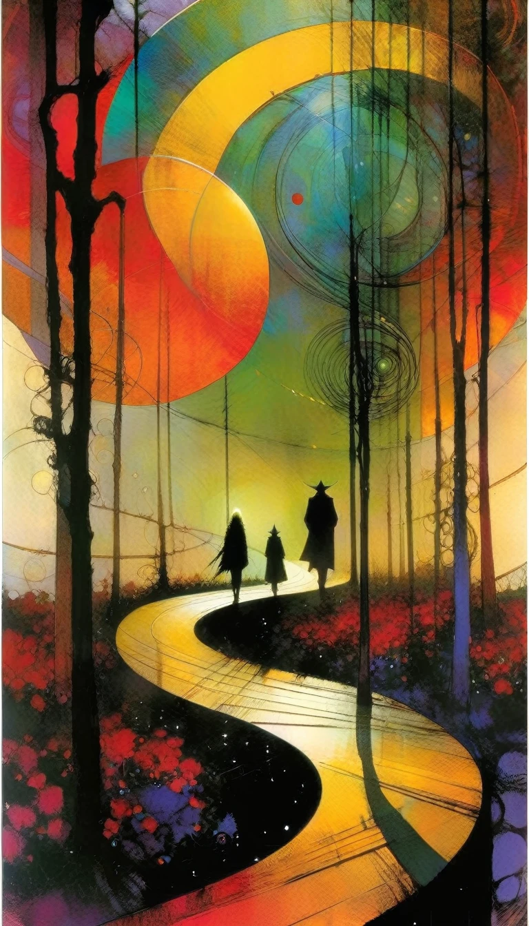 winding path, art inspired by Bill Sienkiewicz and dave mckean