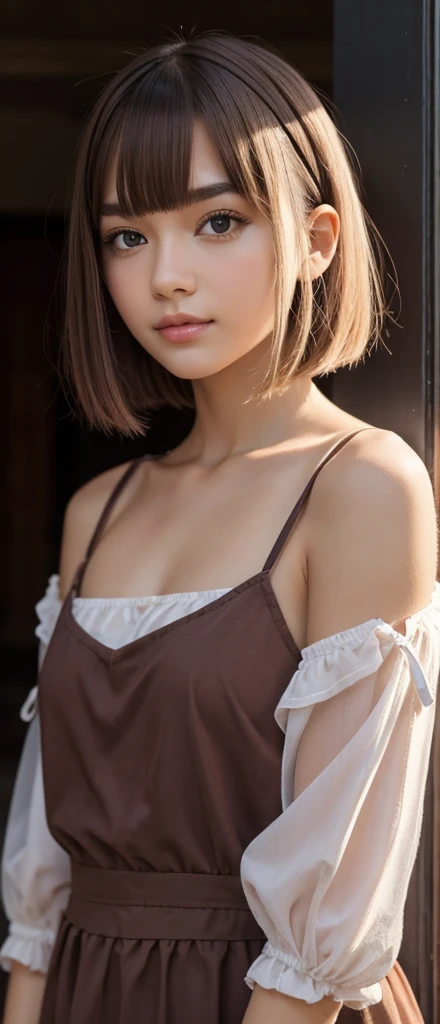 masterpiece), best quality, high resolution 1girl bob cut medium hair standing alone cowl headband profile image looking at viewer beautiful eyes beautiful face extremely detailed pink clothing girly