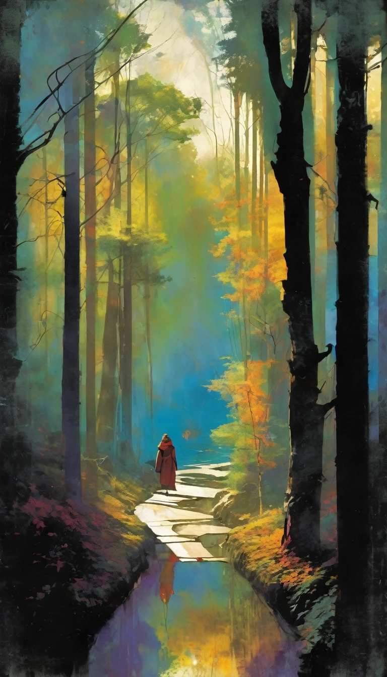 winding path, art inspired by Bill Sienkiewicz and dave mckean
