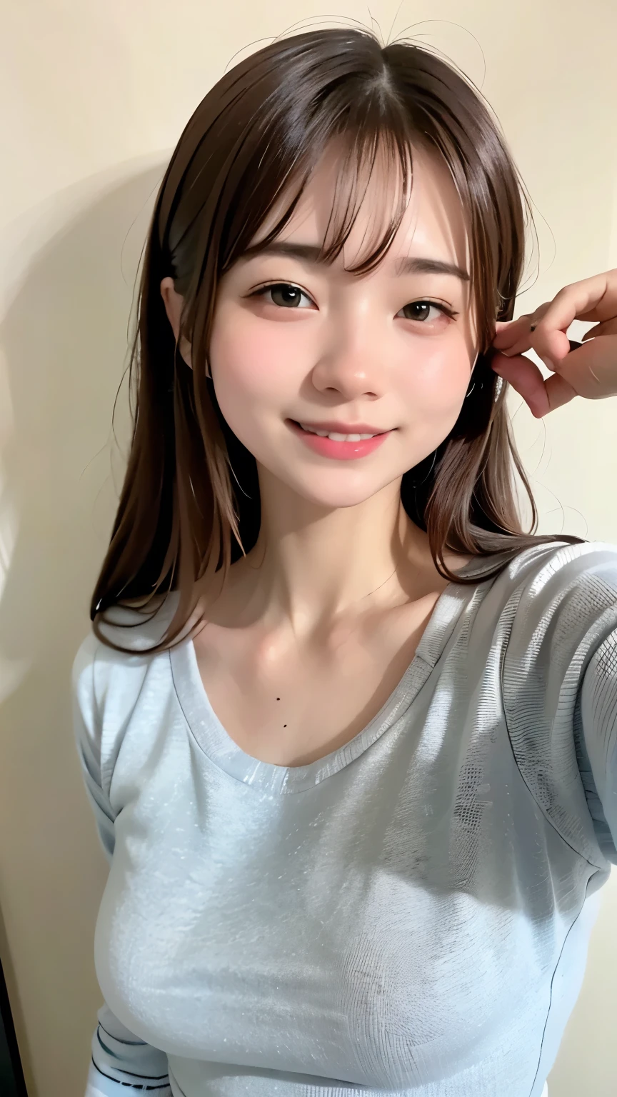 girl, Sweat, Mid-chest, shy, Detailed hands, View your viewers, Dynamic Shadows, smile:0.1
