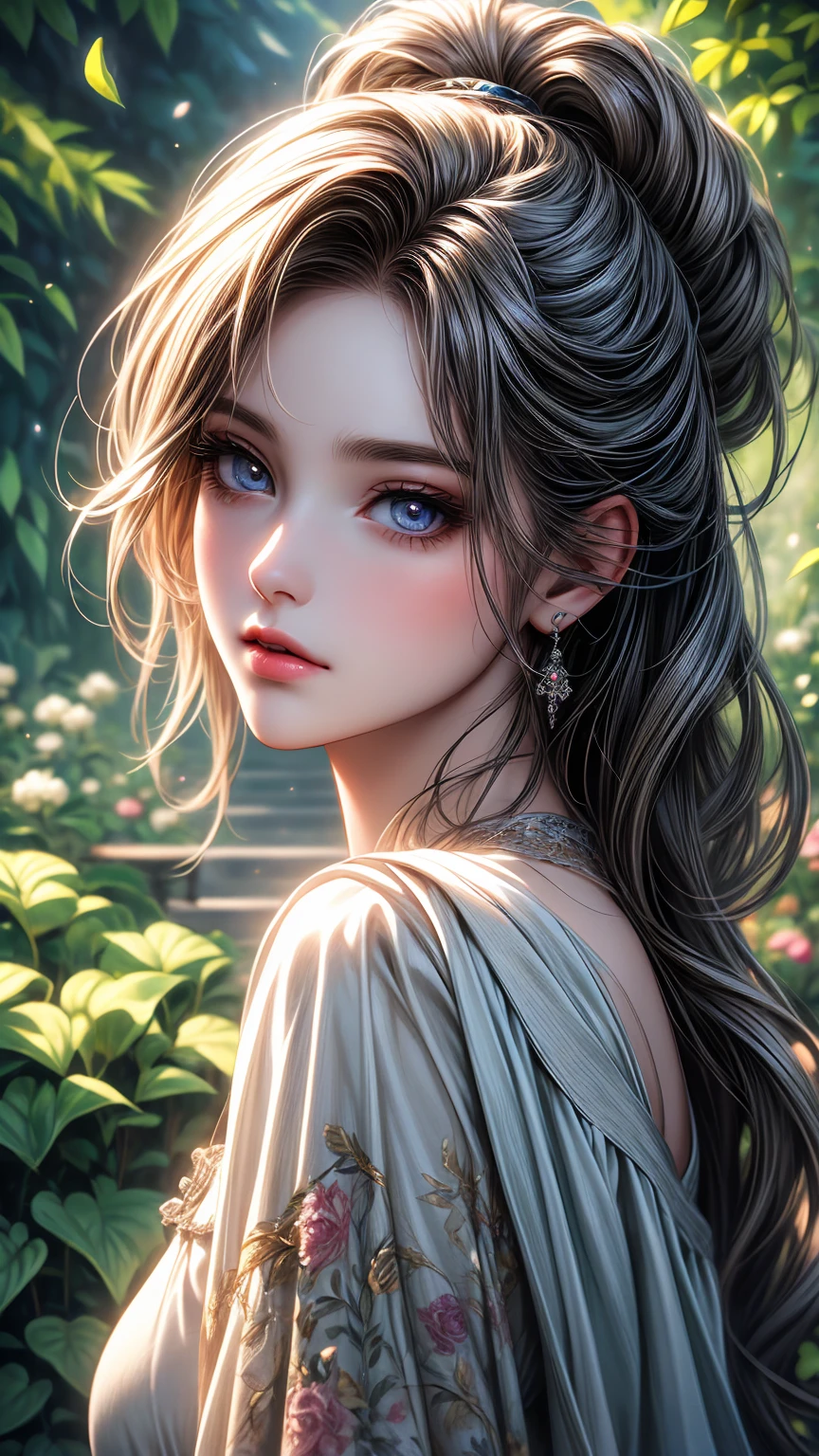 A girl in a garden,beautiful detailed eyes,beautiful detailed lips,extremely detailed eyes and face,longeyelashes,illustration,ultra-detailed,best quality,4k,8k,highres,masterpiece:1.2,ultra-fine painting,sharp focus,professional,vivid colors,portraits