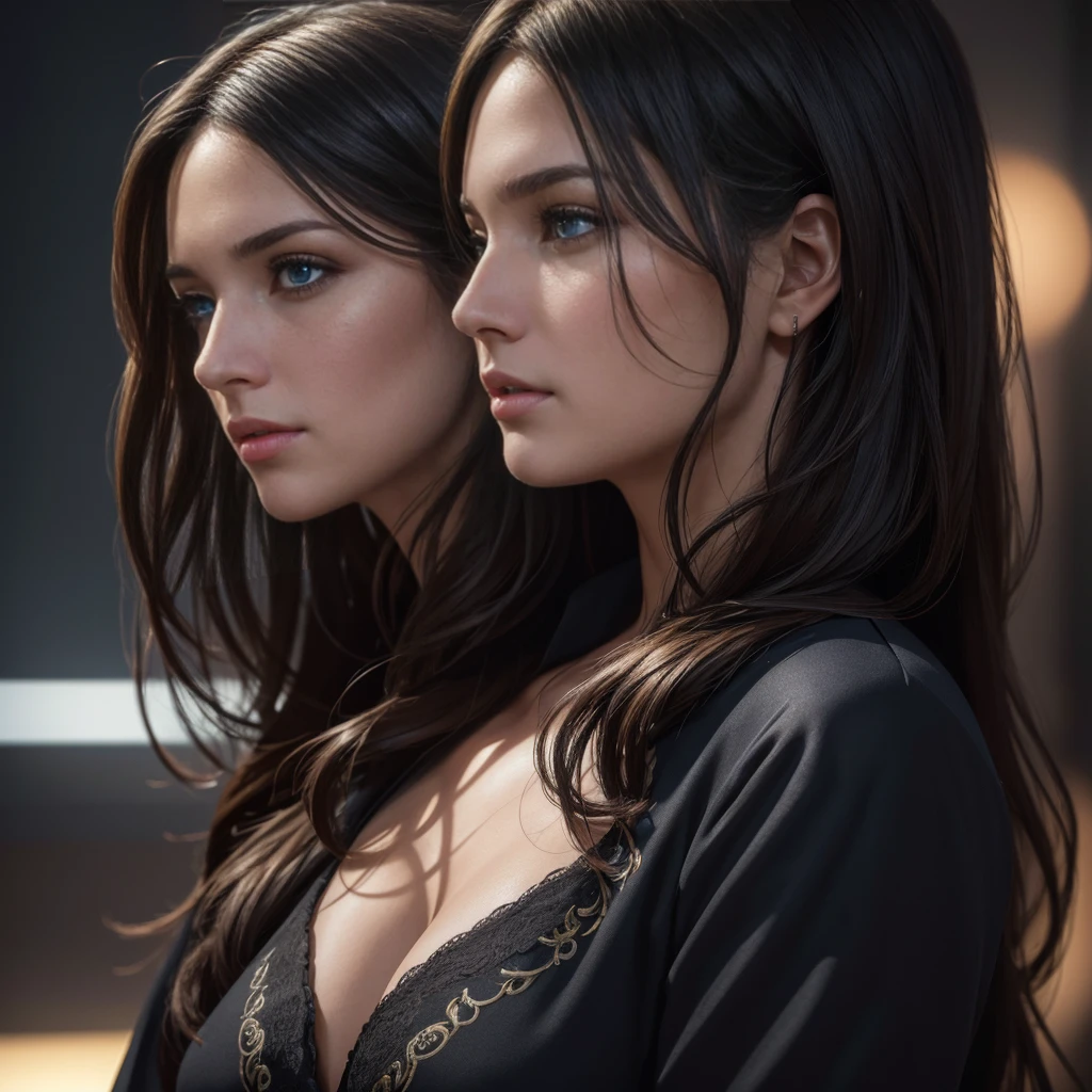 a beautiful woman, 34 years old, brunette long hair, formal black suit, blue eyes, real estate agent, detailed portrait, photorealistic, cinematic lighting, warm colors, intricate details, (best quality,4k,8k,highres,masterpiece:1.2),ultra-detailed,(realistic,photorealistic,photo-realistic:1.37),HDR,UHD,studio lighting,ultra-fine painting,sharp focus,physically-based rendering,extreme detail description,professional,vivid colors,bokeh