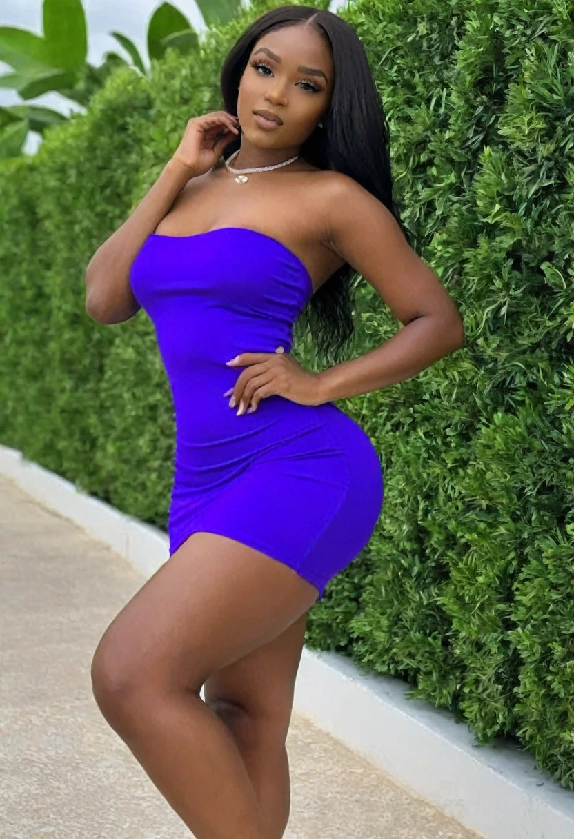 There's a woman sitting on a swing in a dress, wearing a plastic blue dress, com pele parda, Maria Borges, pernas elegantes, ela tem cerca de 20 anos, ela tem cerca de 2 0 anos, usando vestido prateado, pele escura, Young lady, ela tem cerca de 1 6 anos de idade, translucent dress, com pele azul, vestido azul gelado;
